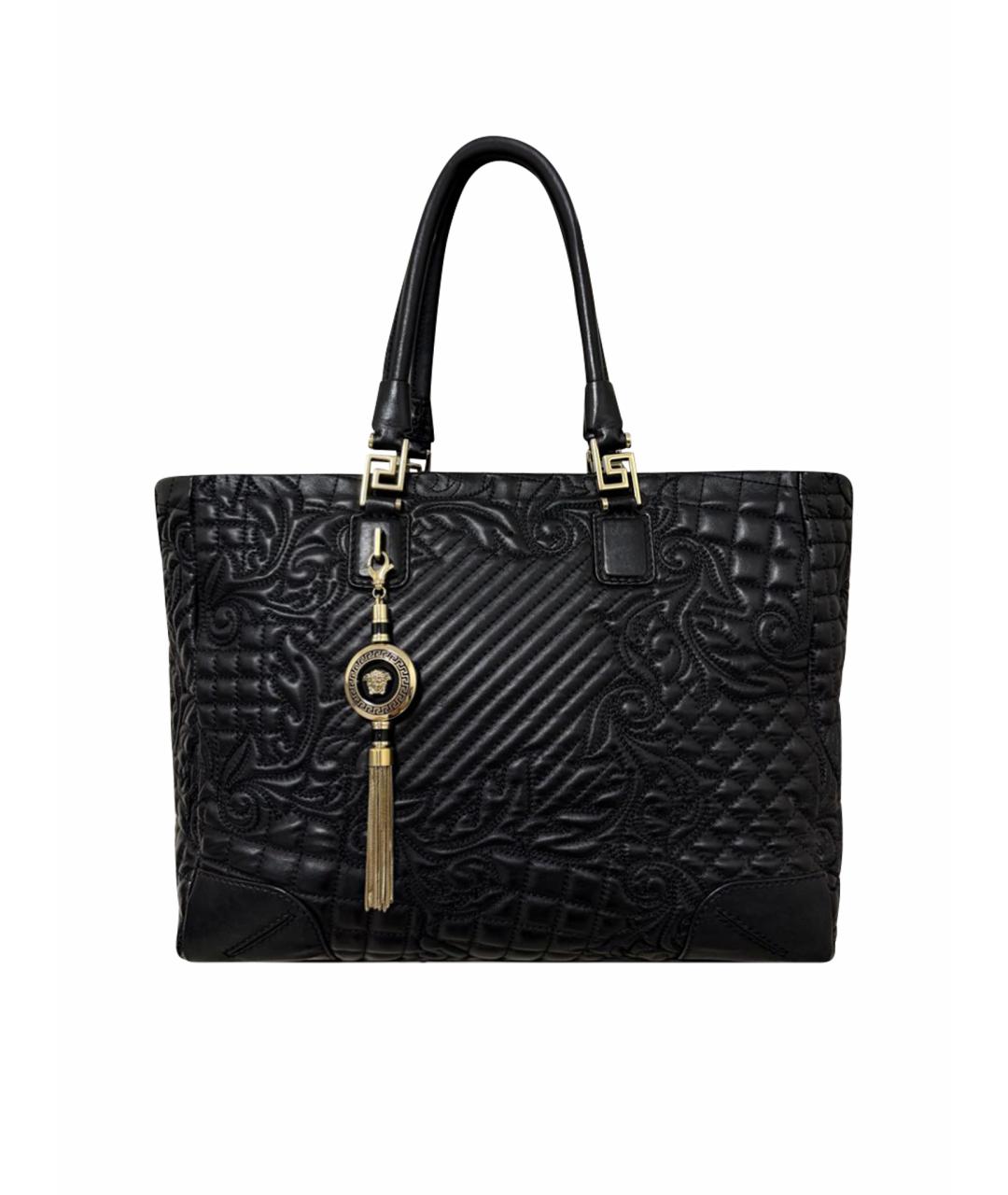 VERSACE Черная кожаная сумка с короткими ручками, фото 1