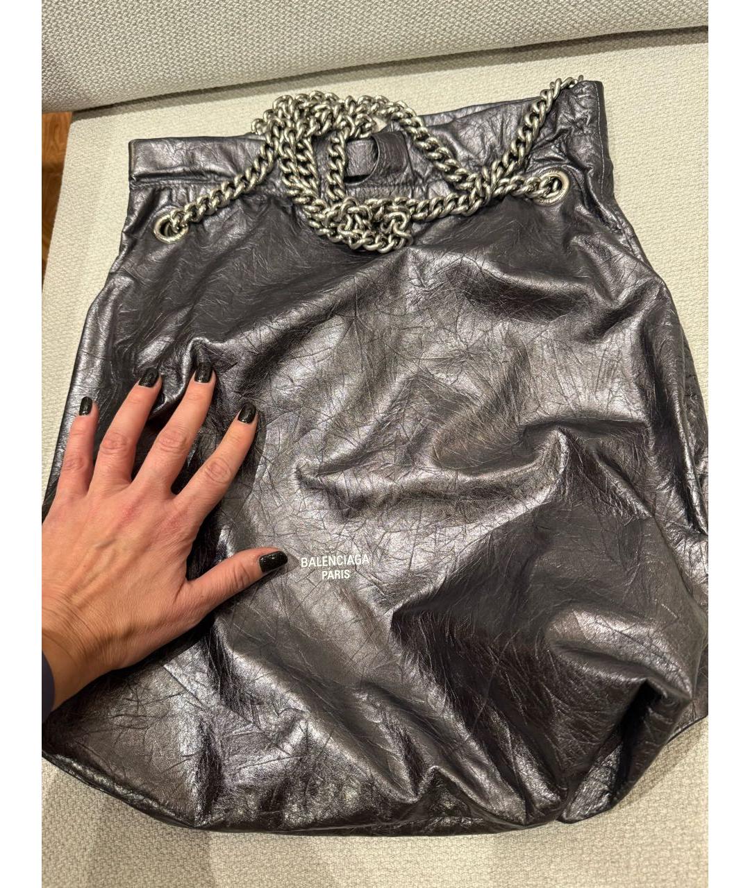 BALENCIAGA Серая кожаная сумка через плечо, фото 5