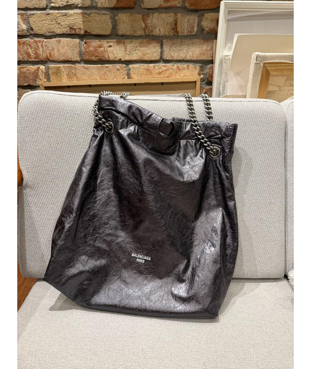 BALENCIAGA Серая кожаная сумка через плечо, фото 9