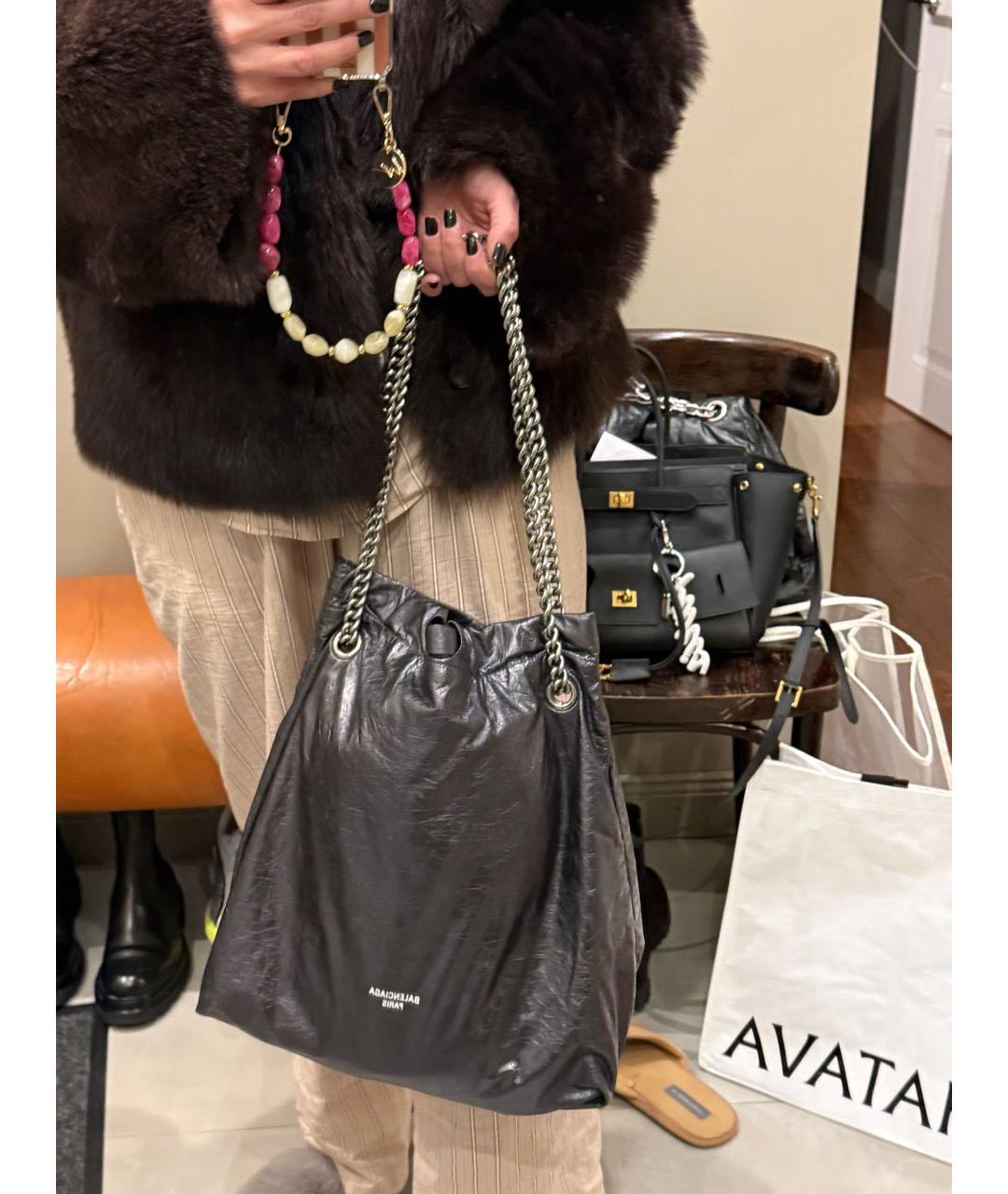 BALENCIAGA Серая кожаная сумка через плечо, фото 8