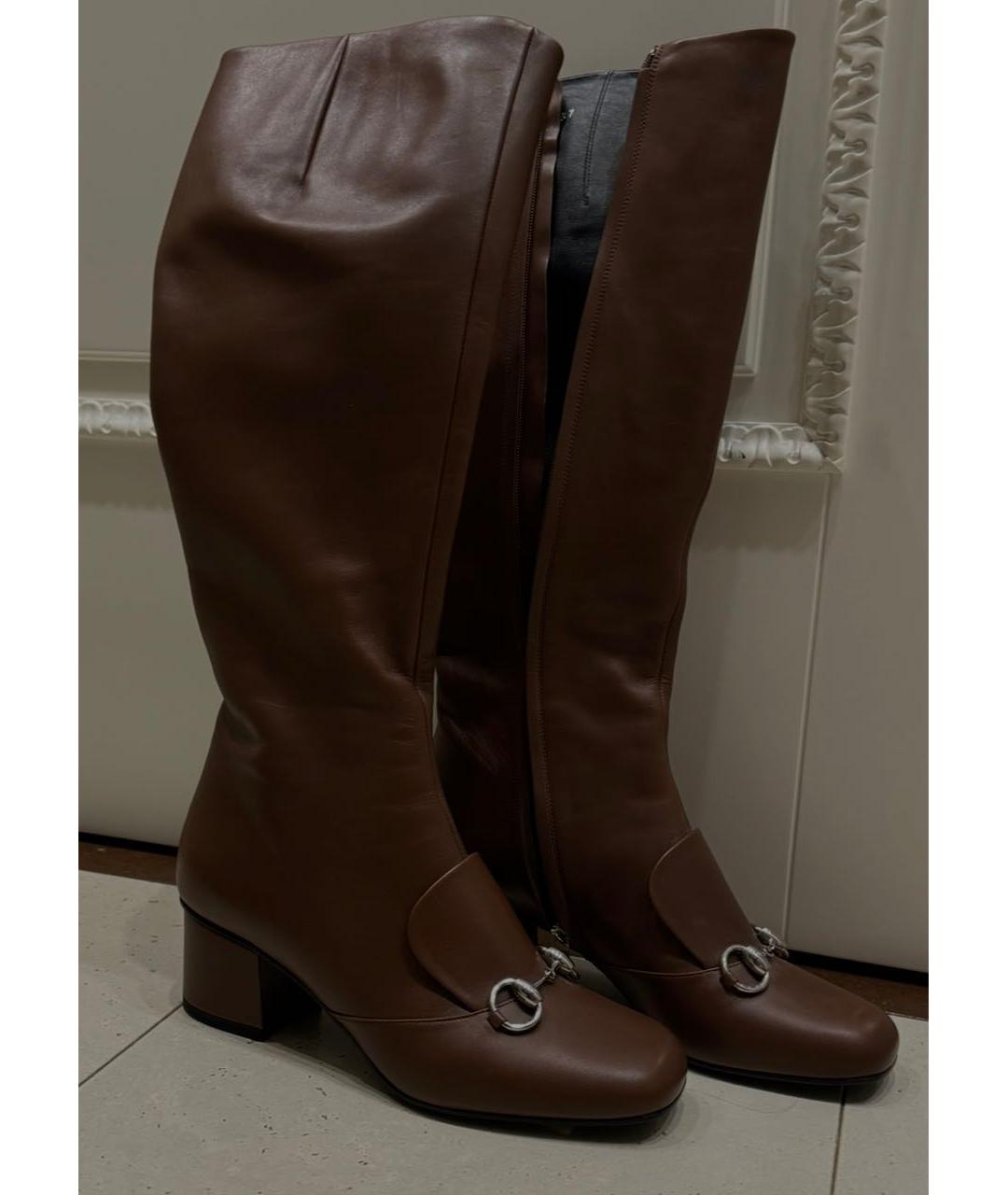 GUCCI Коричневые кожаные сапоги, фото 3