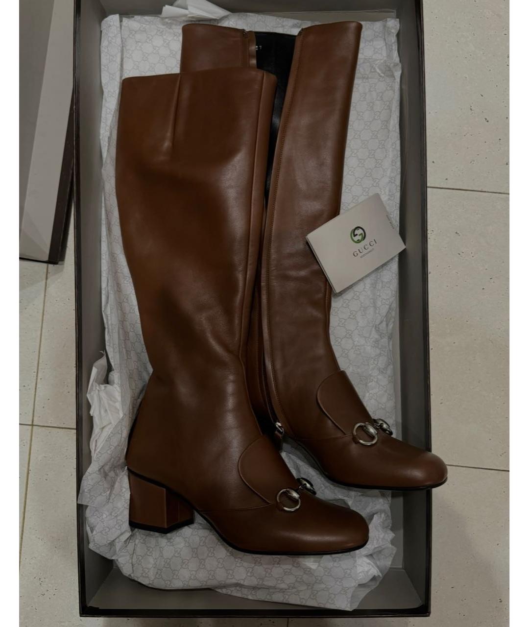 GUCCI Коричневые кожаные сапоги, фото 4
