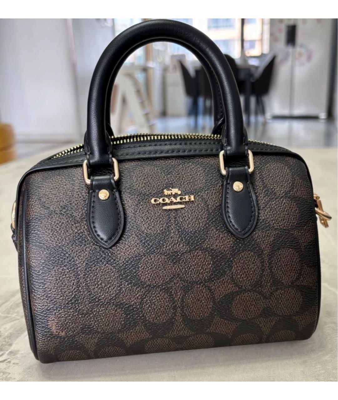 COACH Коричневая кожаная сумка с короткими ручками, фото 6