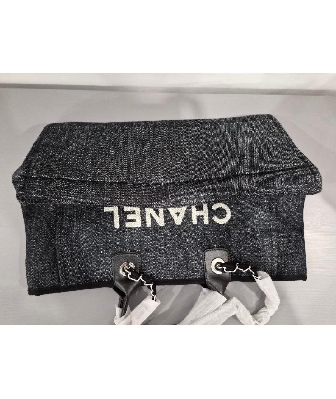 CHANEL Темно-синяя деним сумка тоут, фото 7