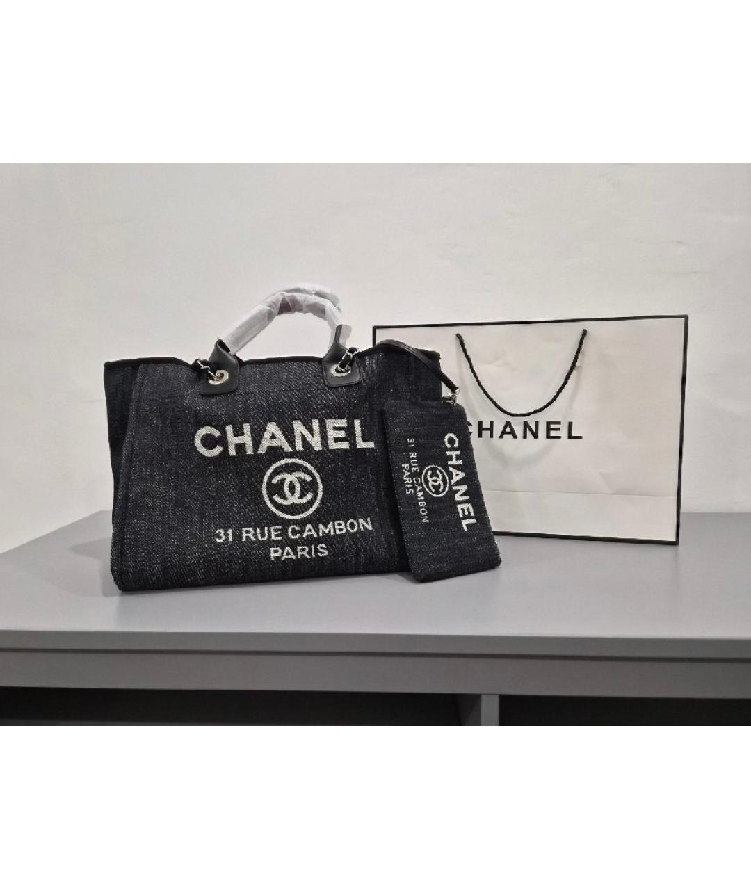 CHANEL Темно-синяя деним сумка тоут, фото 2