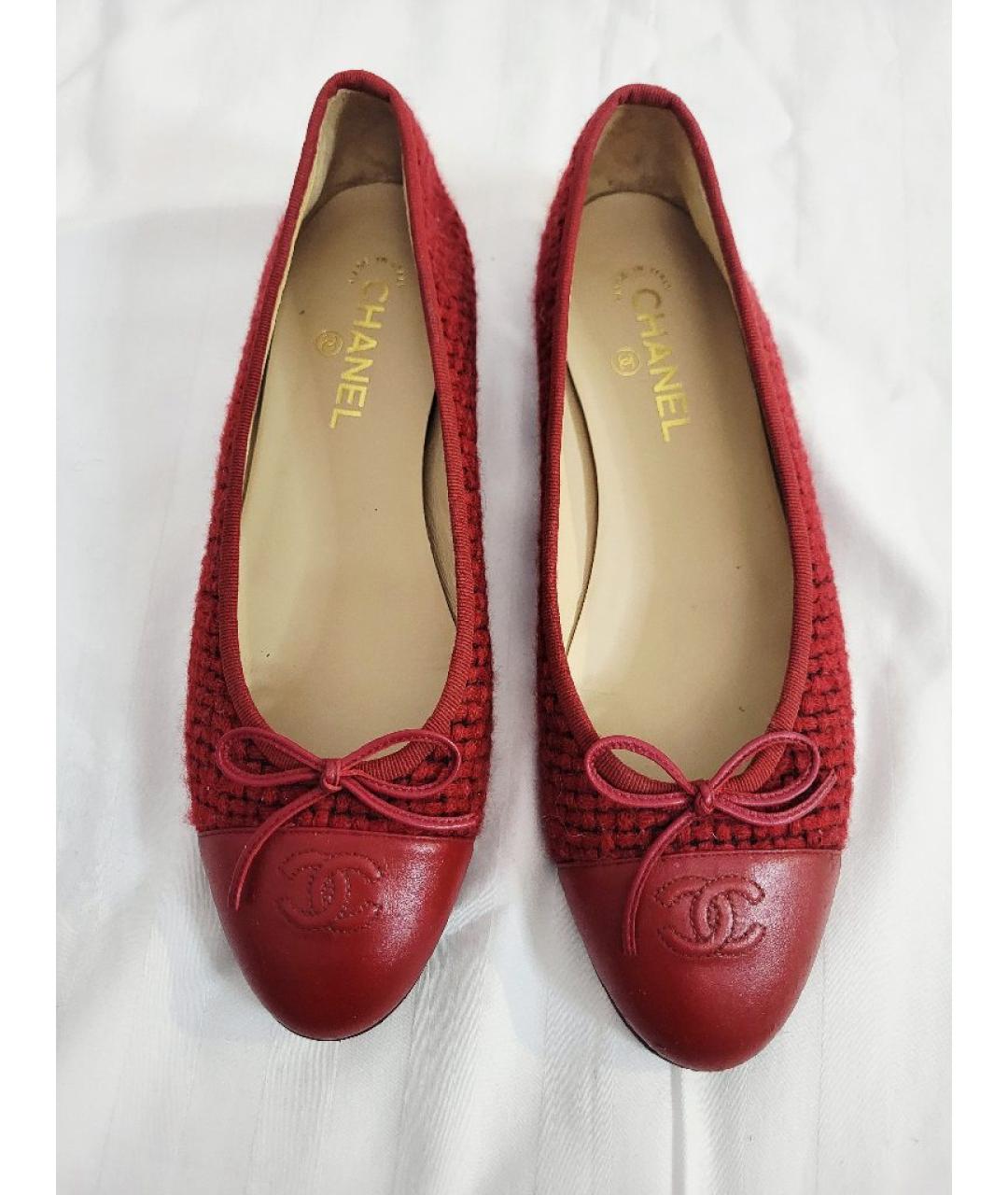 CHANEL Красные текстильные балетки, фото 2