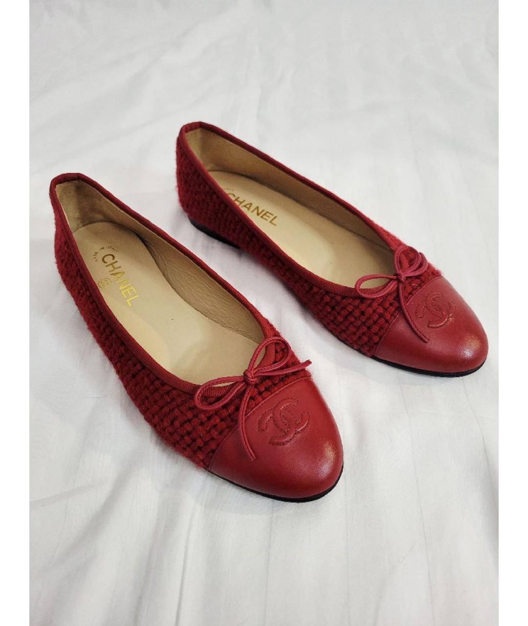 CHANEL Красные текстильные балетки, фото 10