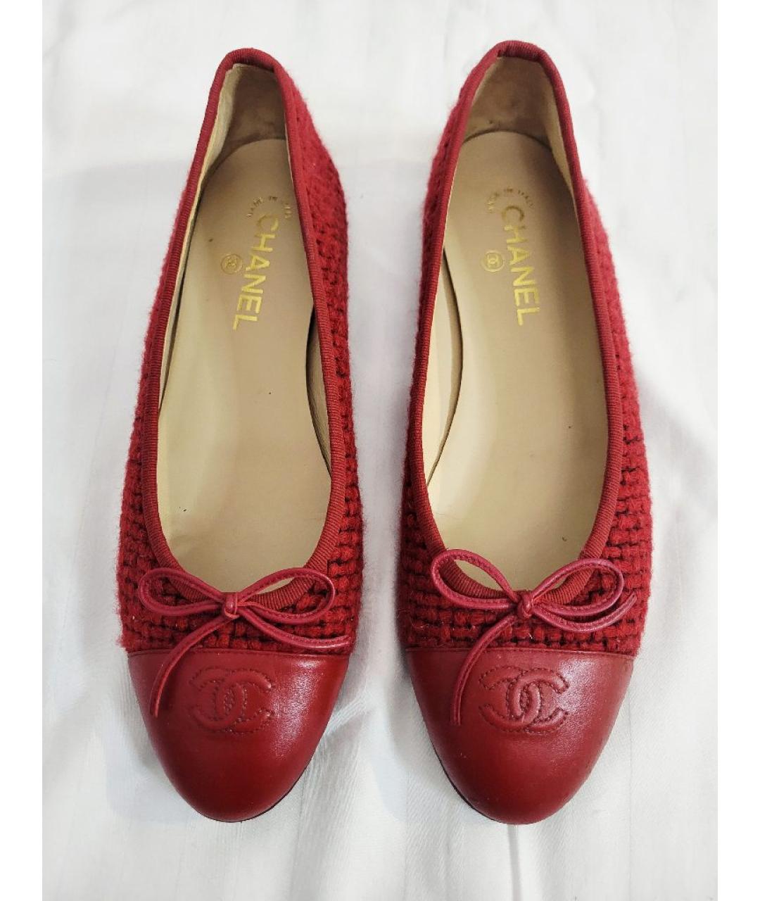 CHANEL Красные текстильные балетки, фото 7