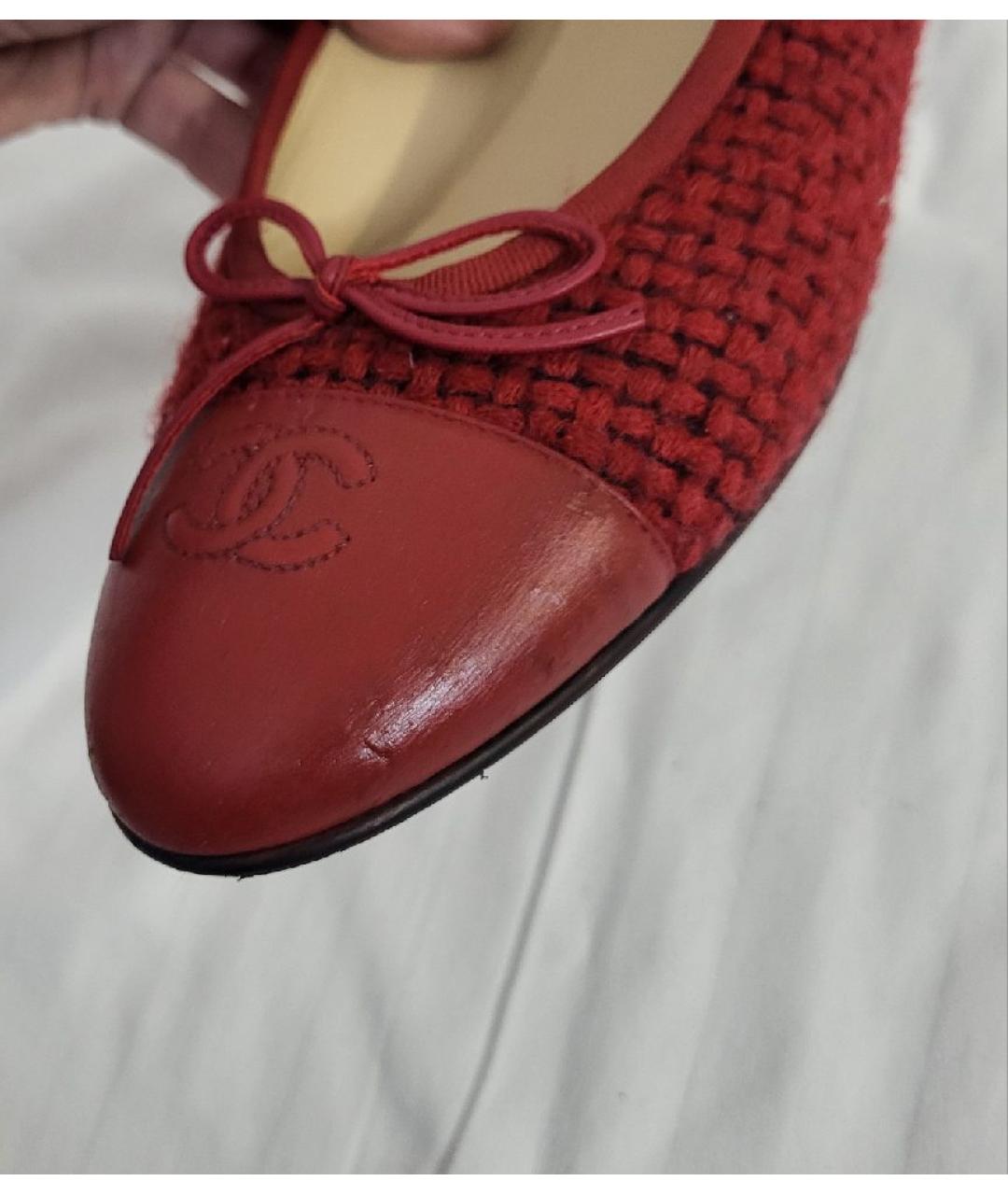 CHANEL Красные текстильные балетки, фото 8