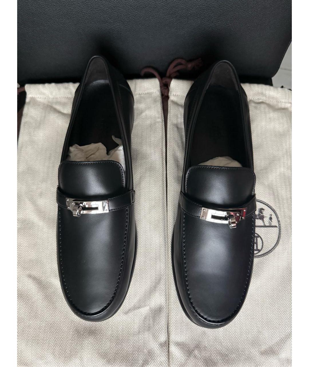 HERMES Черные кожаные лоферы, фото 2