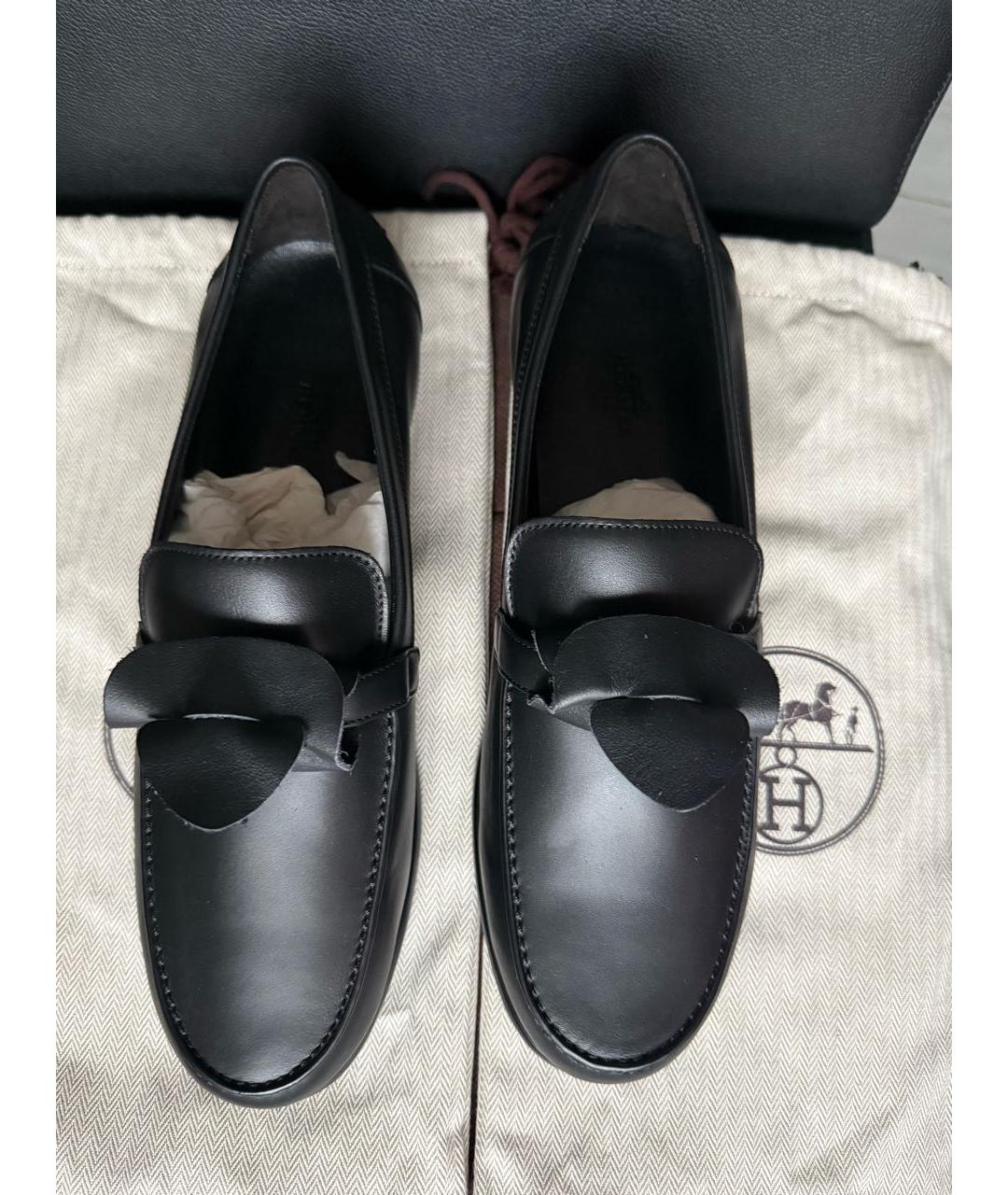 HERMES Черные кожаные лоферы, фото 3