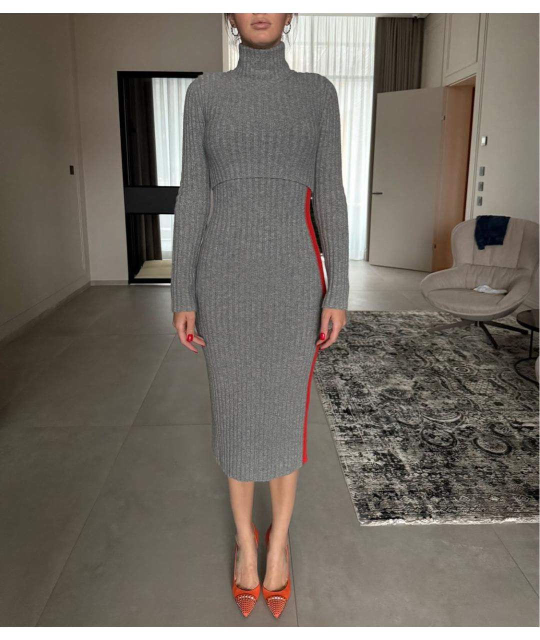 SPORTMAX Серое шерстяное повседневное платье, фото 5