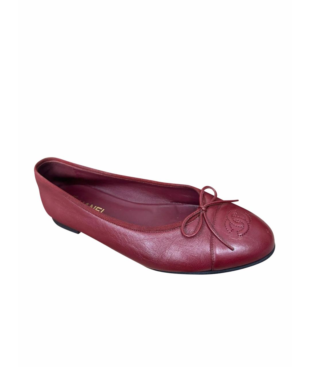 CHANEL Бордовые кожаные балетки, фото 1