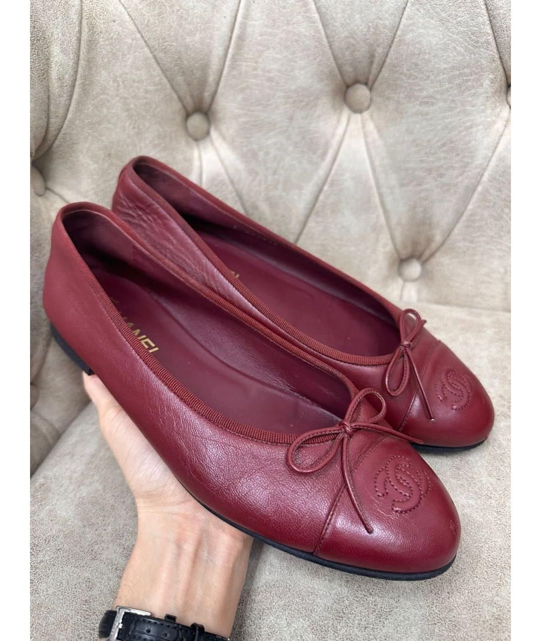 CHANEL Бордовые кожаные балетки, фото 4