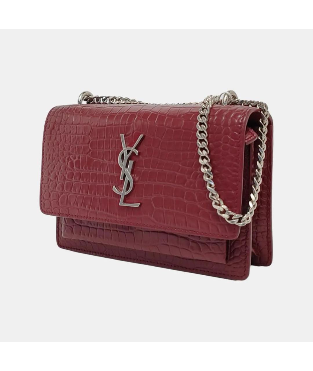 SAINT LAURENT Бордовая кожаная сумка через плечо, фото 2