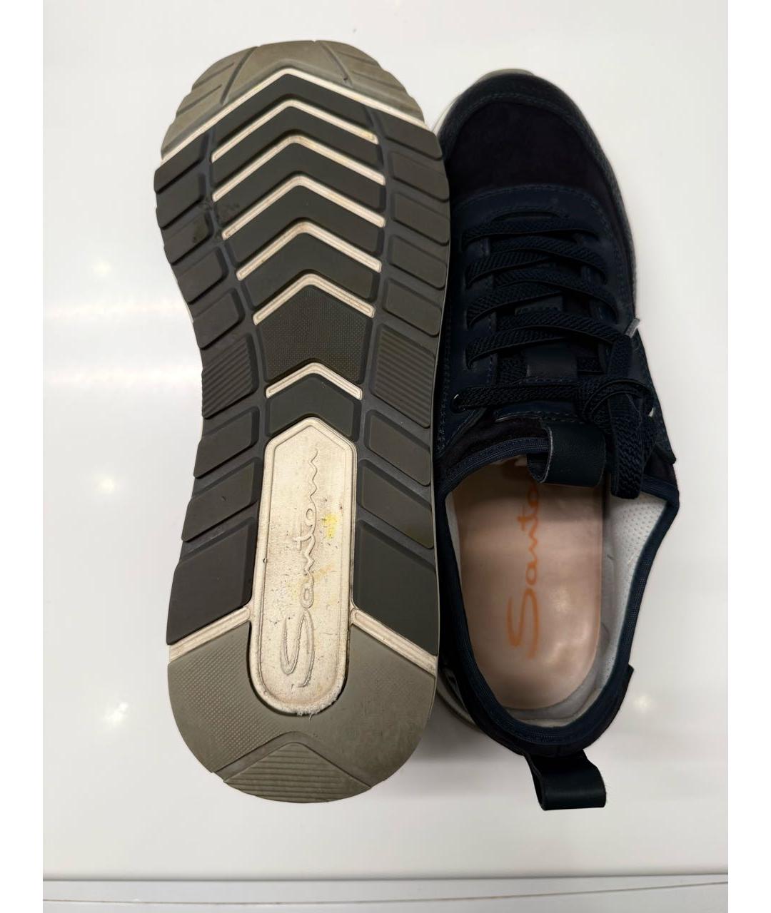 SANTONI Темно-синие кожаные низкие кроссовки / кеды, фото 3