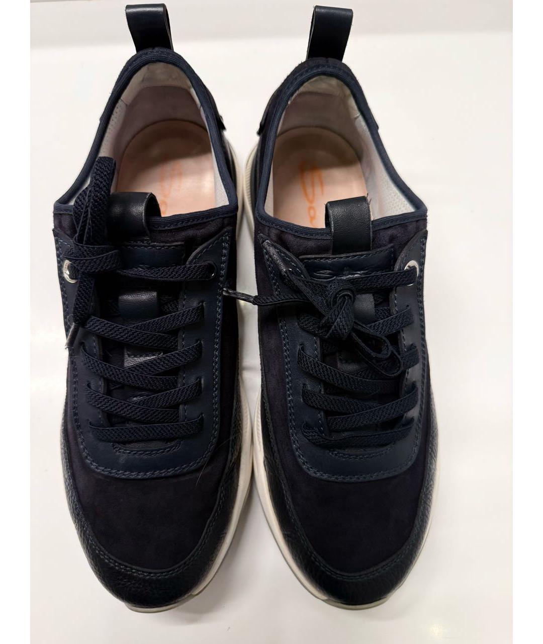 SANTONI Темно-синие кожаные низкие кроссовки / кеды, фото 2