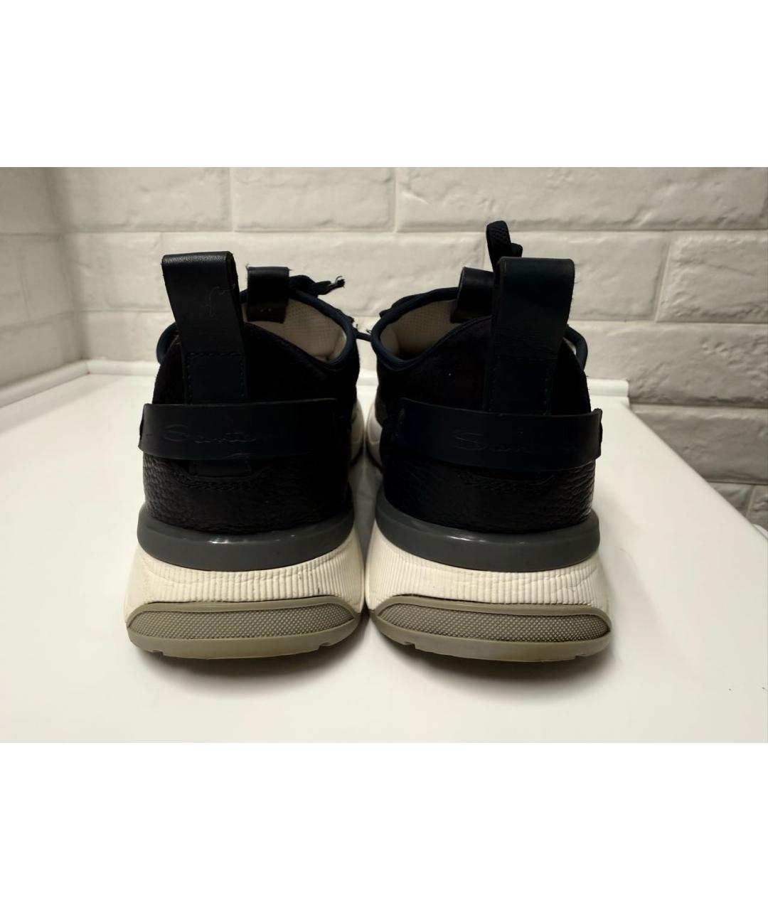 SANTONI Темно-синие кожаные низкие кроссовки / кеды, фото 4