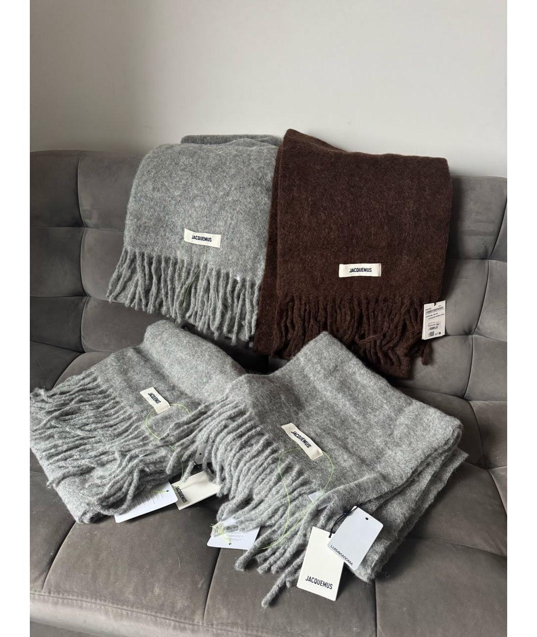 JACQUEMUS Серый шерстяной шарф, фото 3