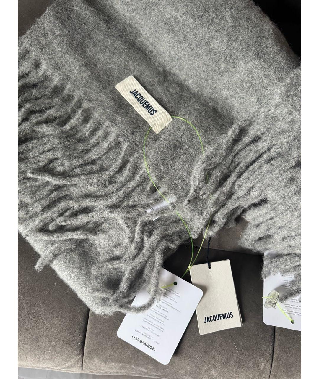 JACQUEMUS Серый шерстяной шарф, фото 2