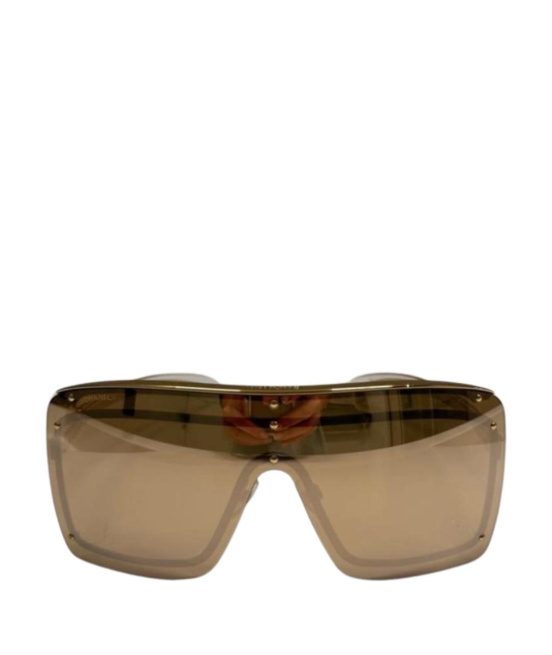 CHANEL Золотые металлические солнцезащитные очки, фото 1