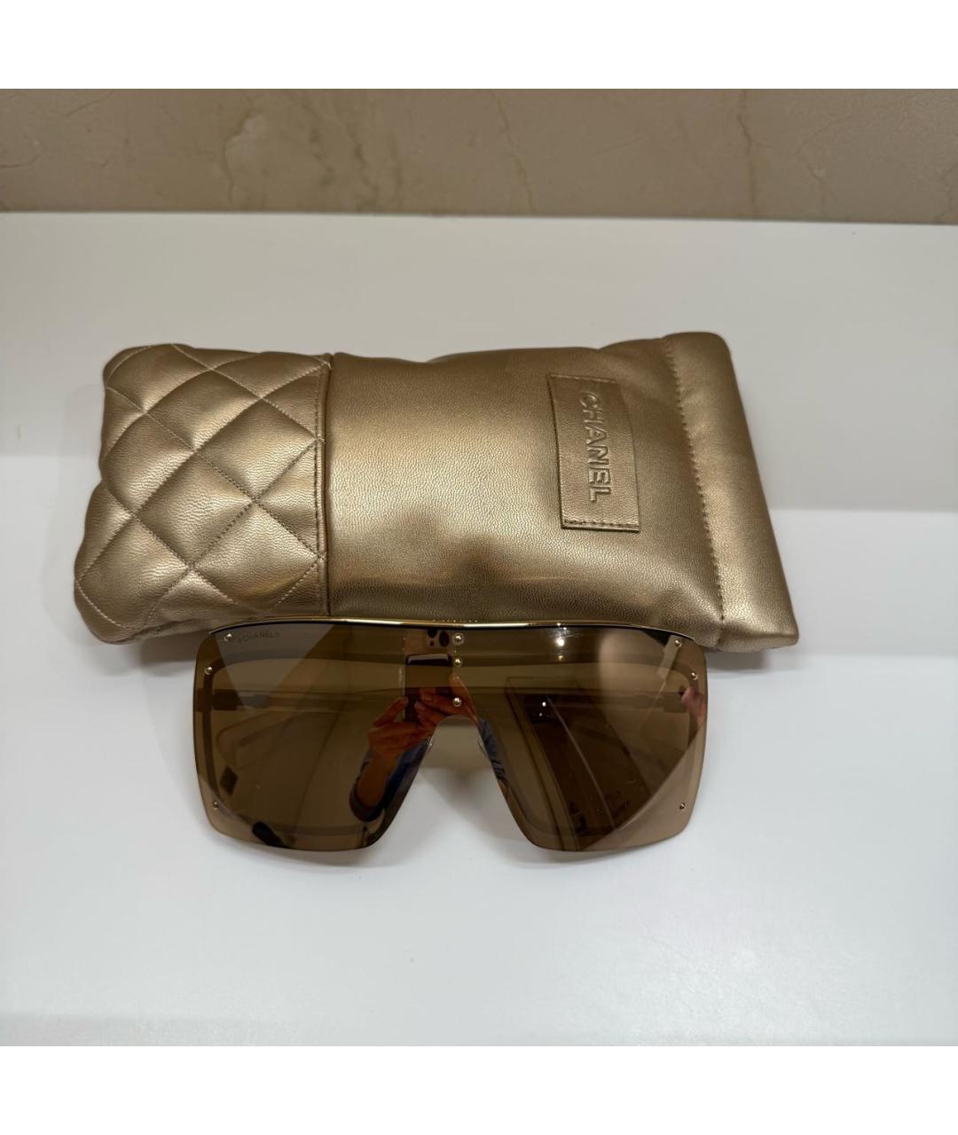 CHANEL Золотые металлические солнцезащитные очки, фото 4