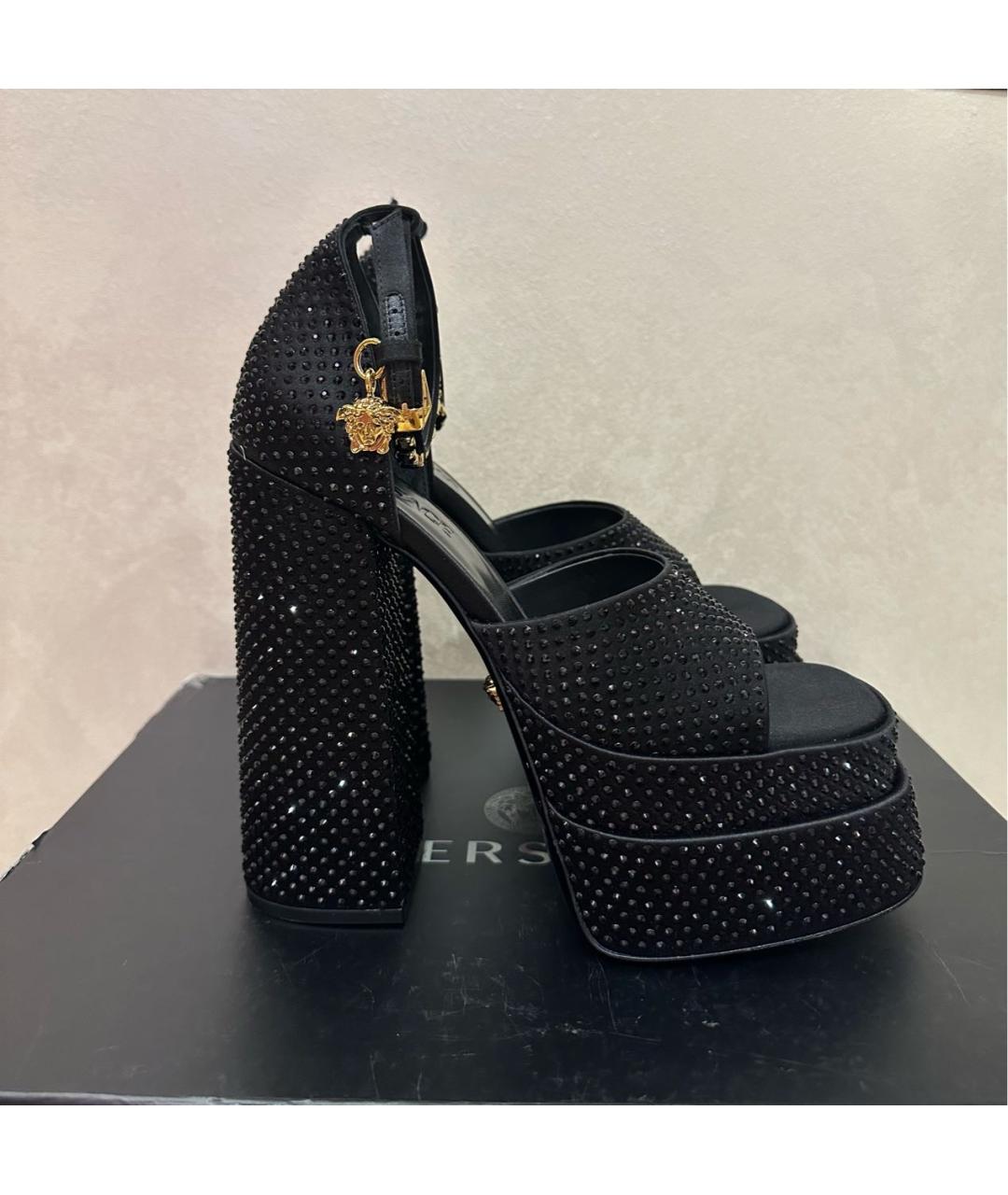 VERSACE Черные текстильные босоножки, фото 3