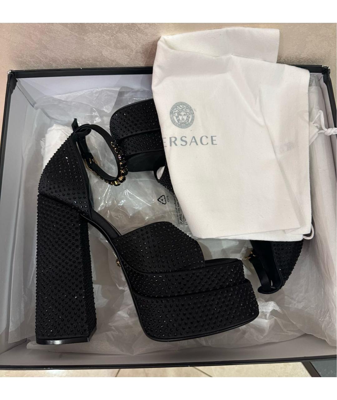 VERSACE Черные текстильные босоножки, фото 6