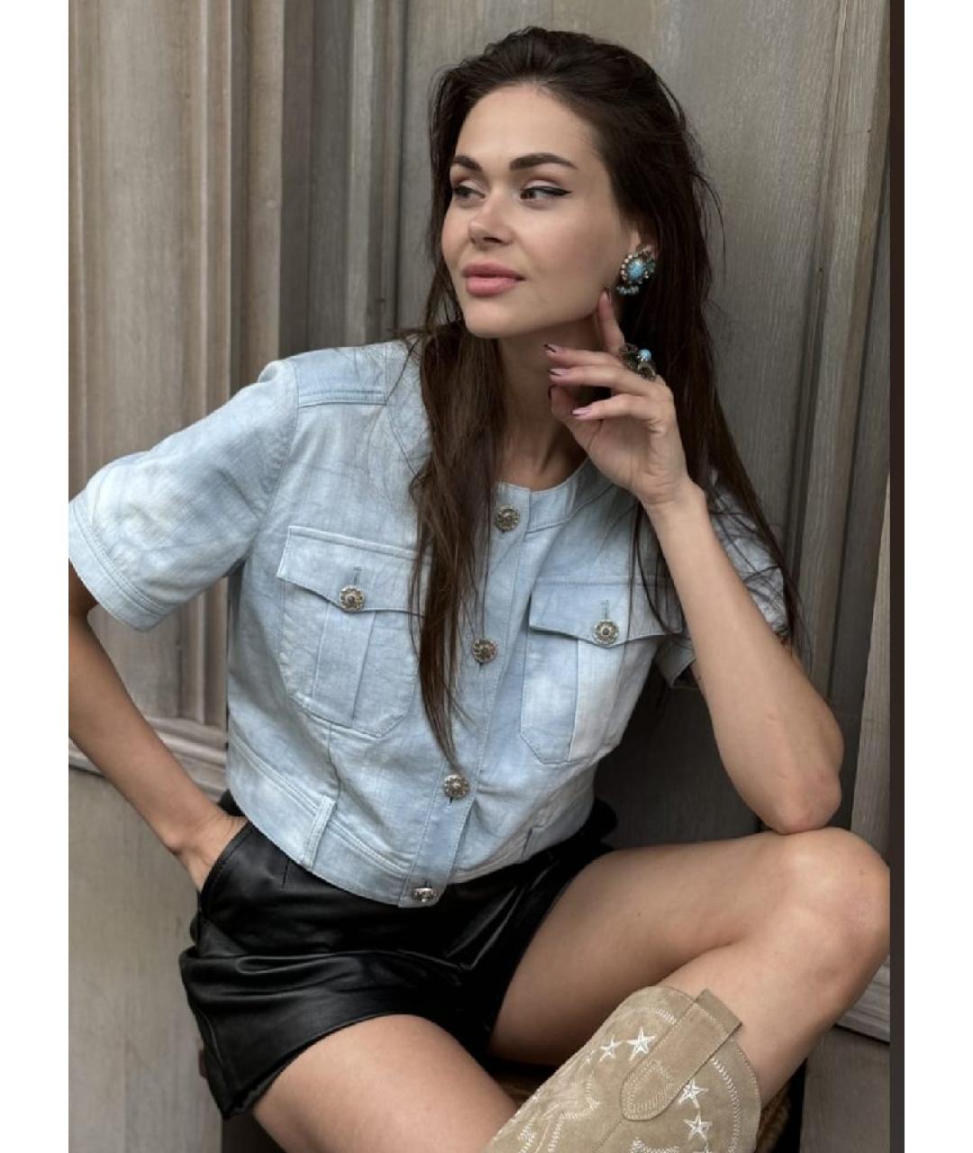 CHANEL Голубой хлопко-эластановый жакет/пиджак, фото 3