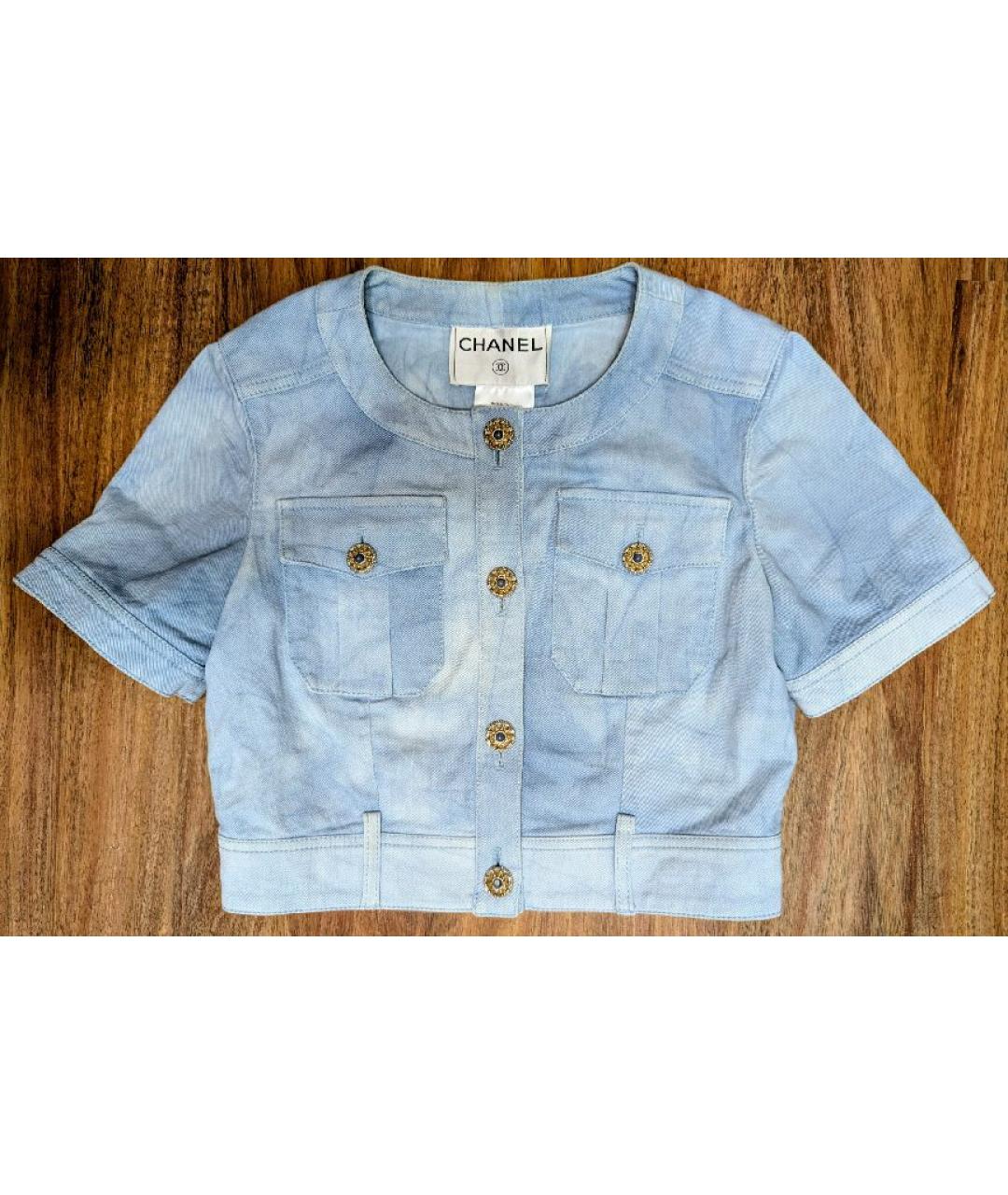 CHANEL Голубой хлопко-эластановый жакет/пиджак, фото 7