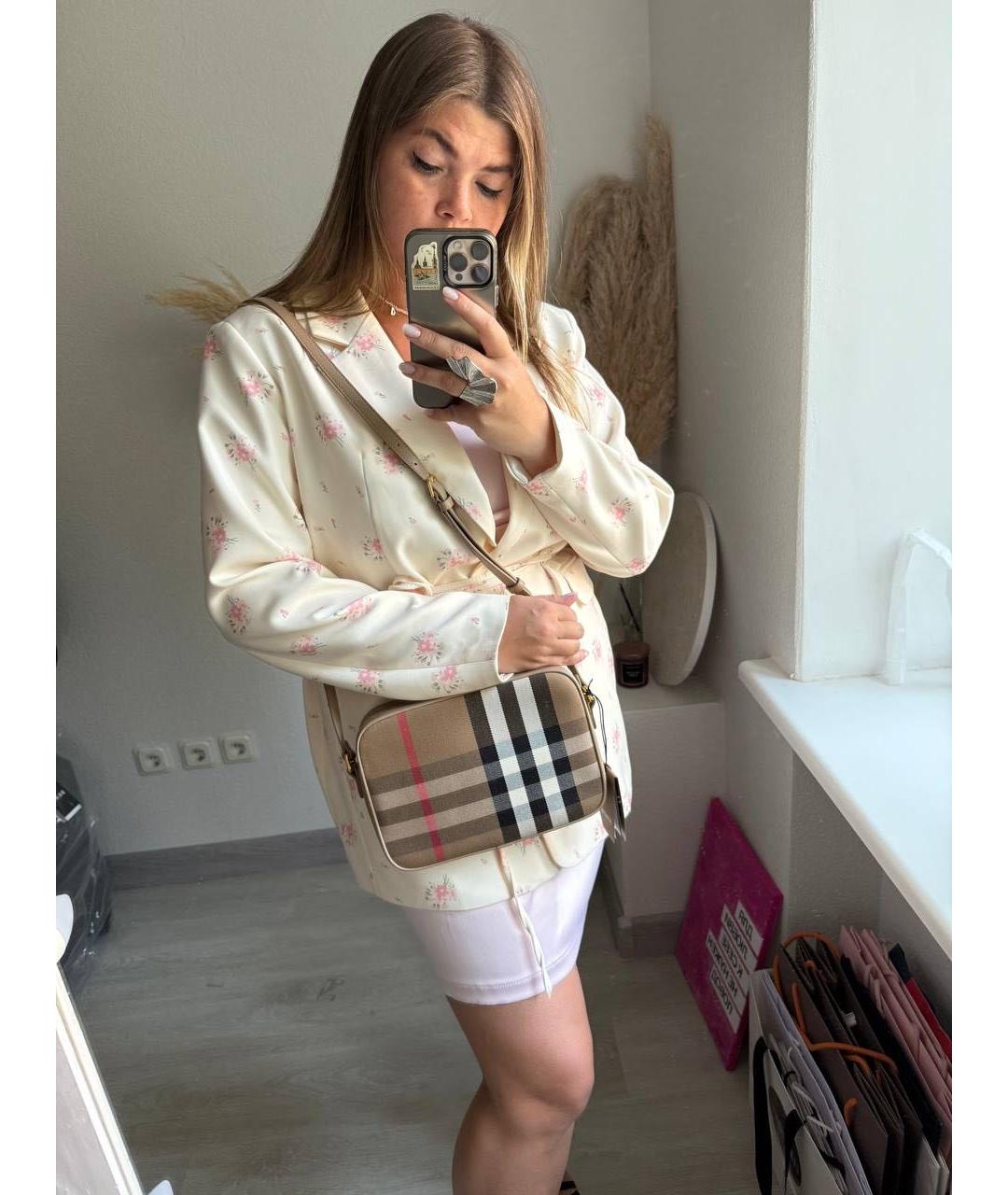 BURBERRY Бежевая тканевая сумка через плечо, фото 8