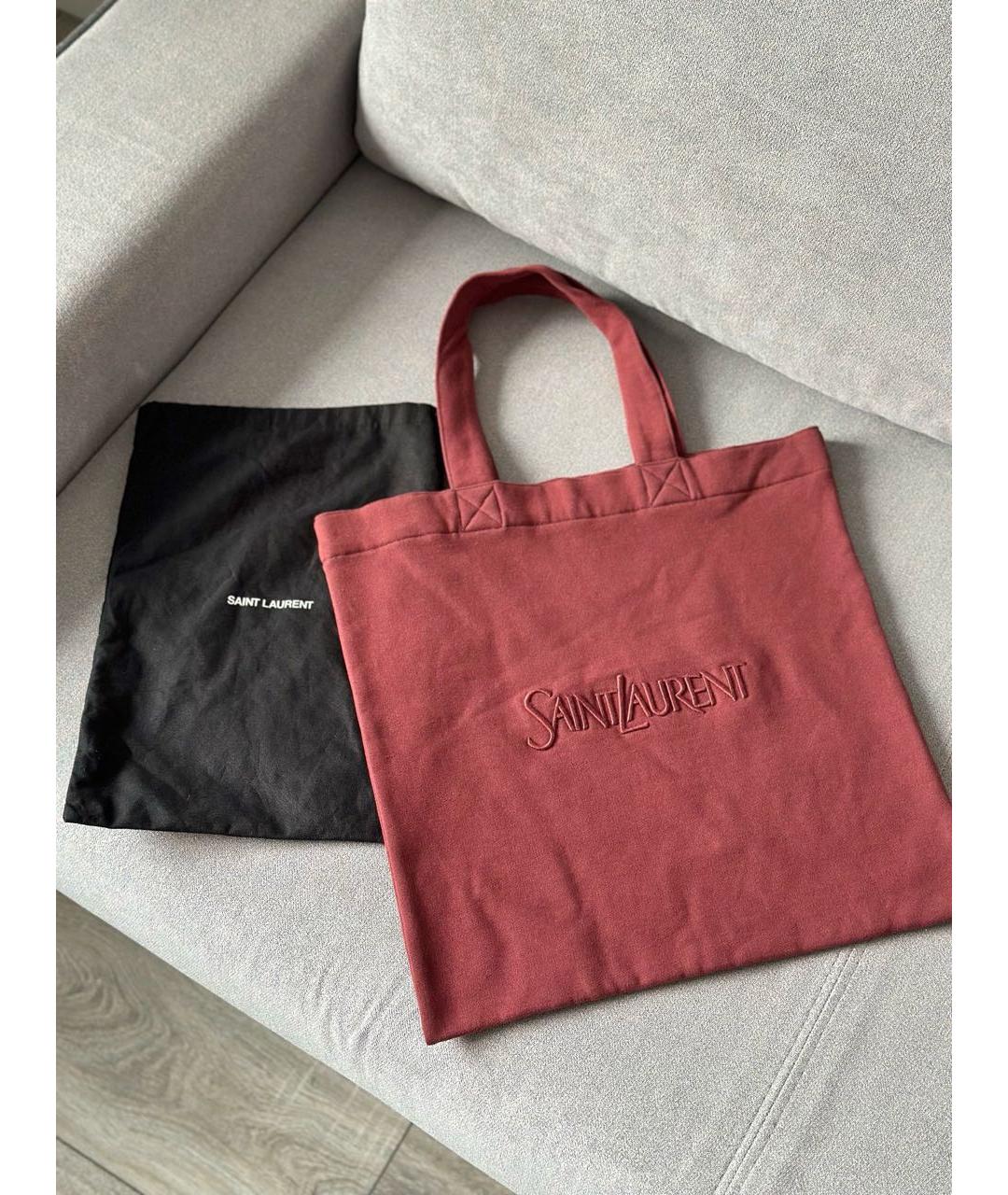 SAINT LAURENT Бордовая хлопковая сумка тоут, фото 2
