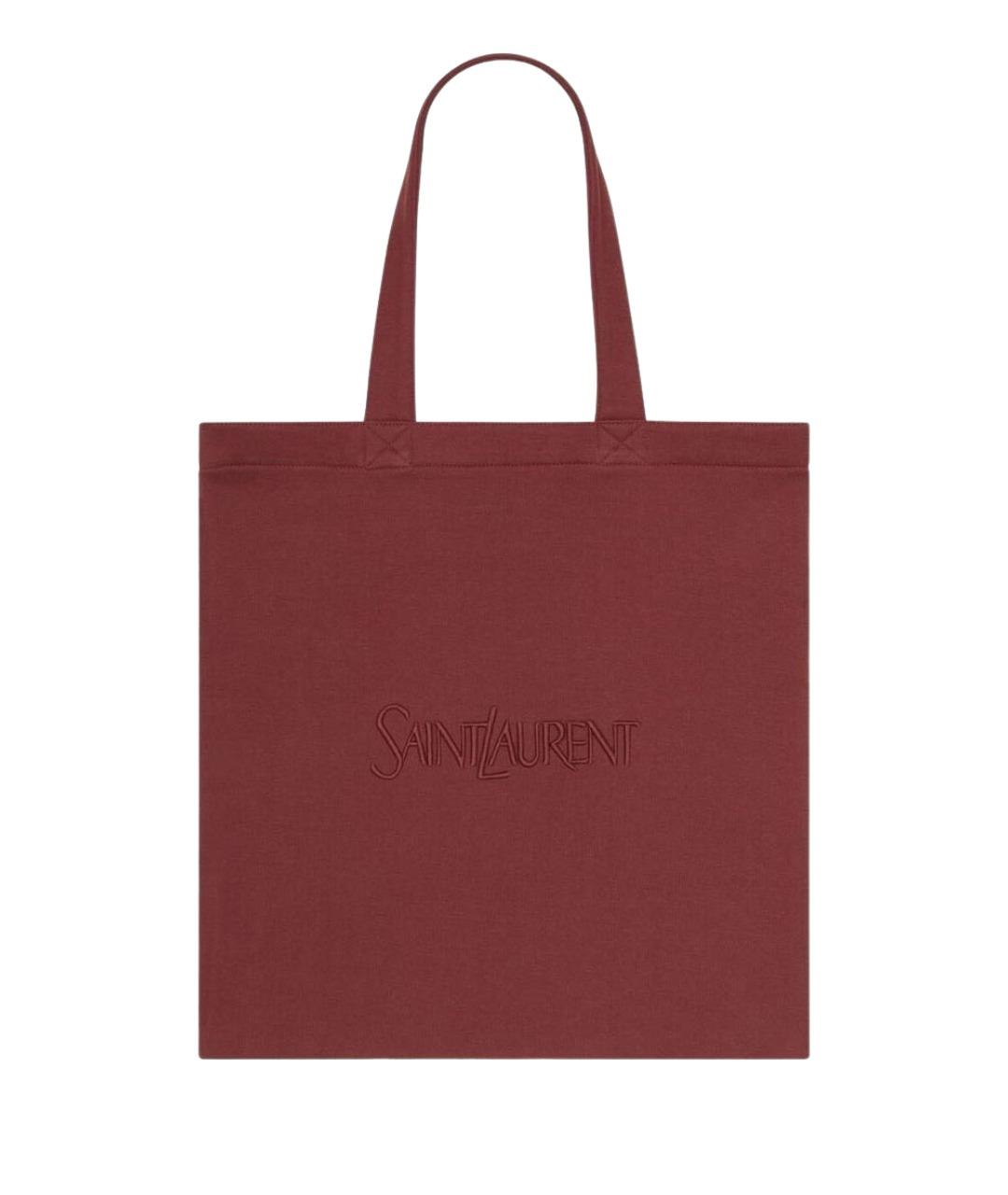 SAINT LAURENT Бордовая хлопковая сумка тоут, фото 1
