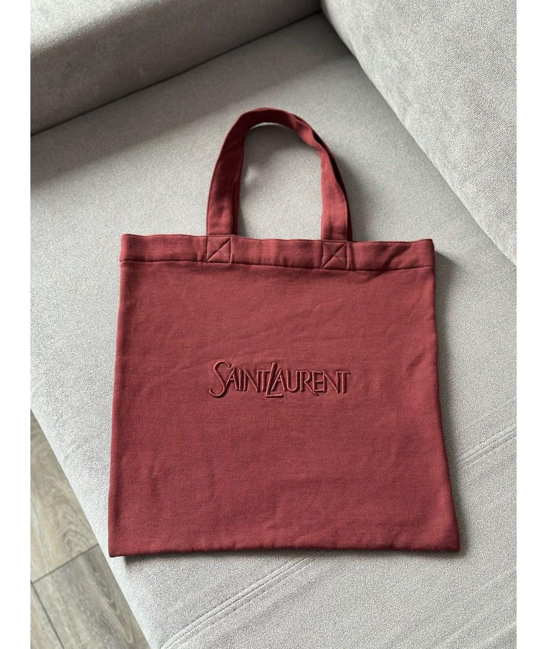 SAINT LAURENT Бордовая хлопковая сумка тоут, фото 3