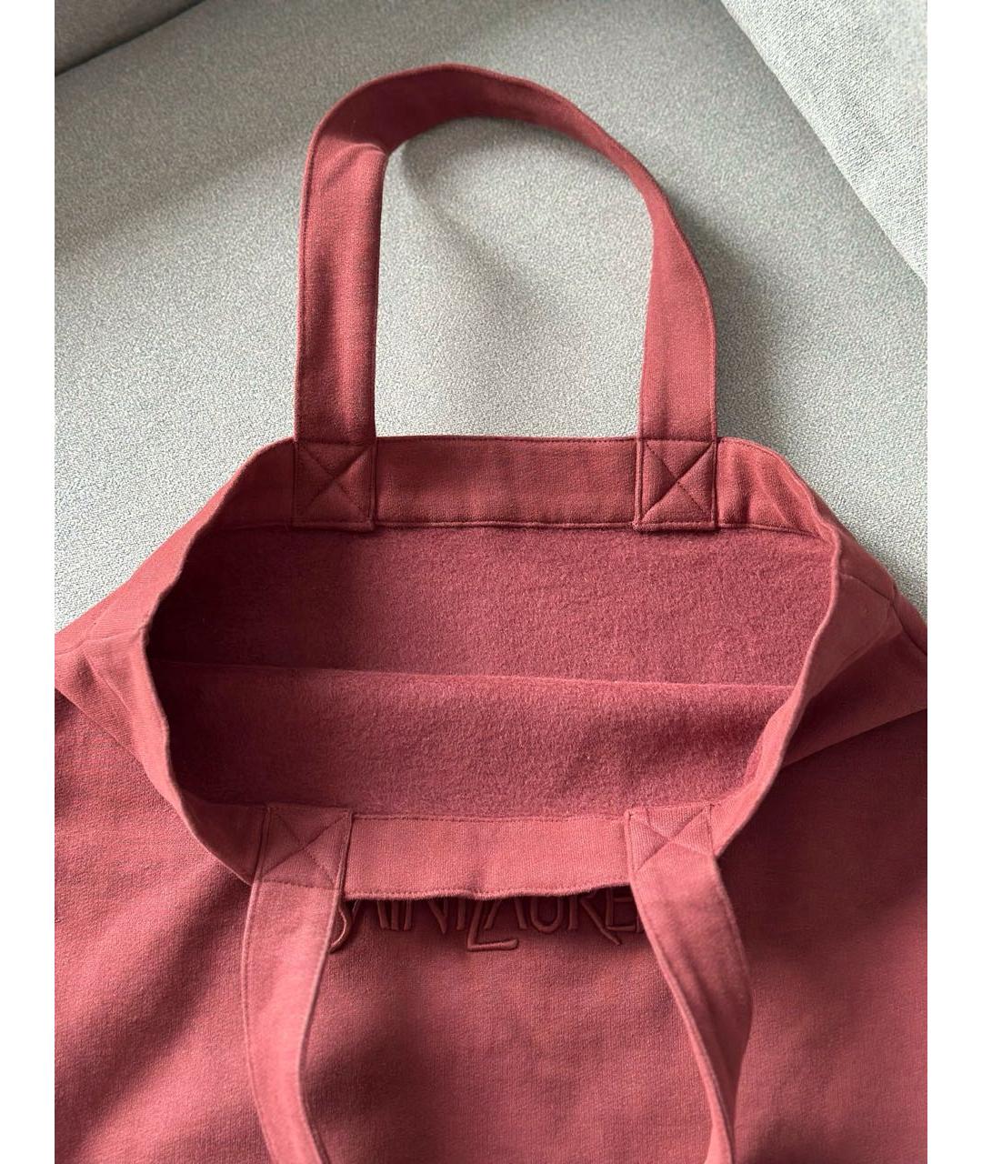 SAINT LAURENT Бордовая хлопковая сумка тоут, фото 6