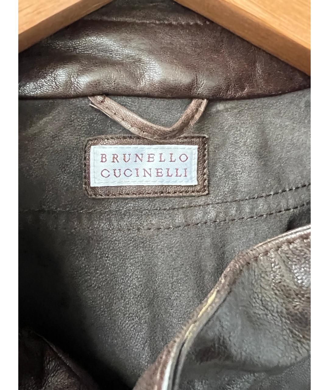 BRUNELLO CUCINELLI Коричневая кожаная куртка, фото 4