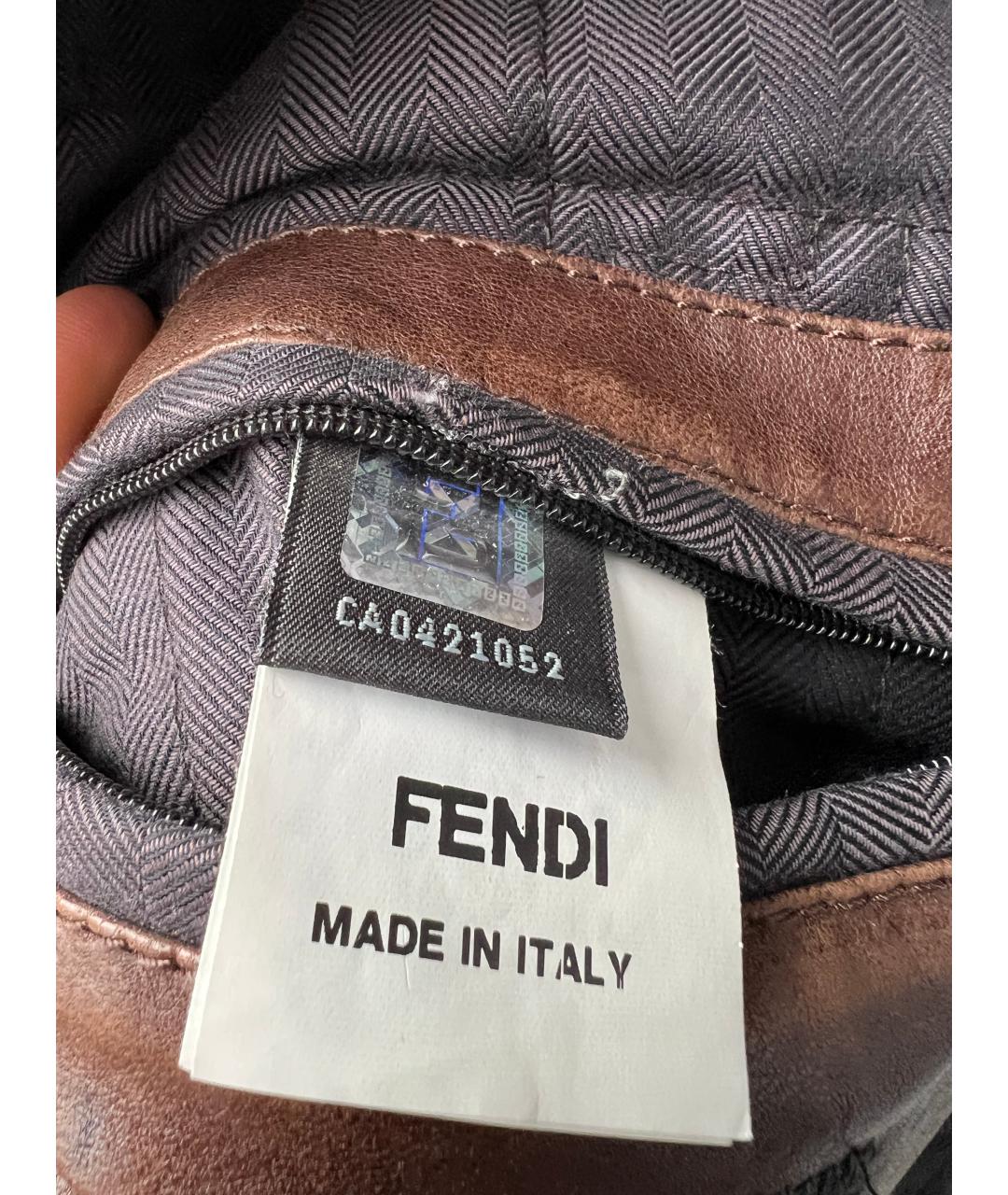 FENDI Коричневая кожаная куртка, фото 6