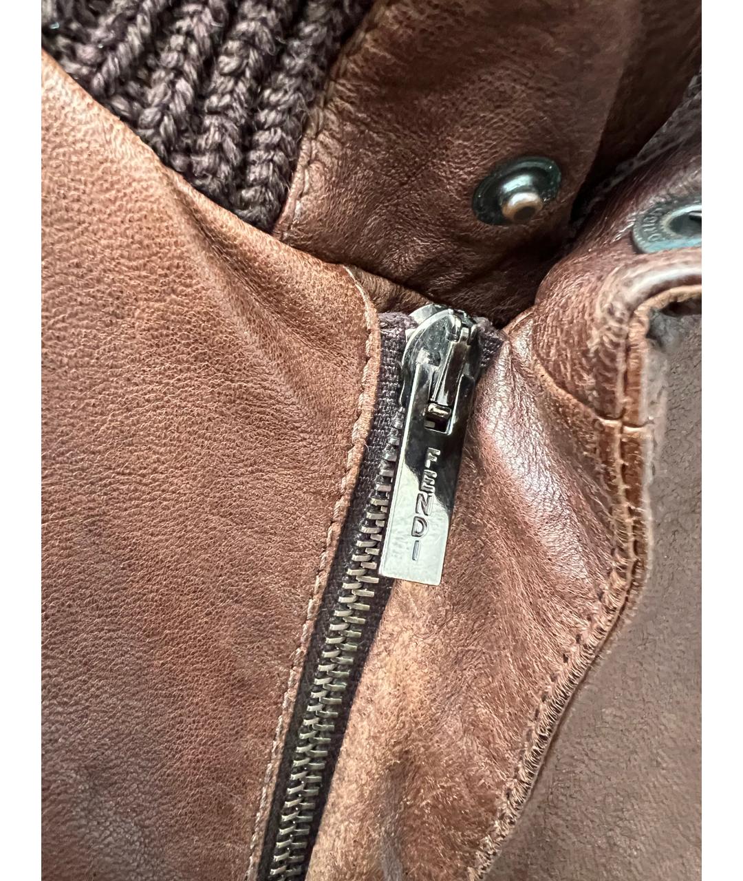 FENDI Коричневая кожаная куртка, фото 2