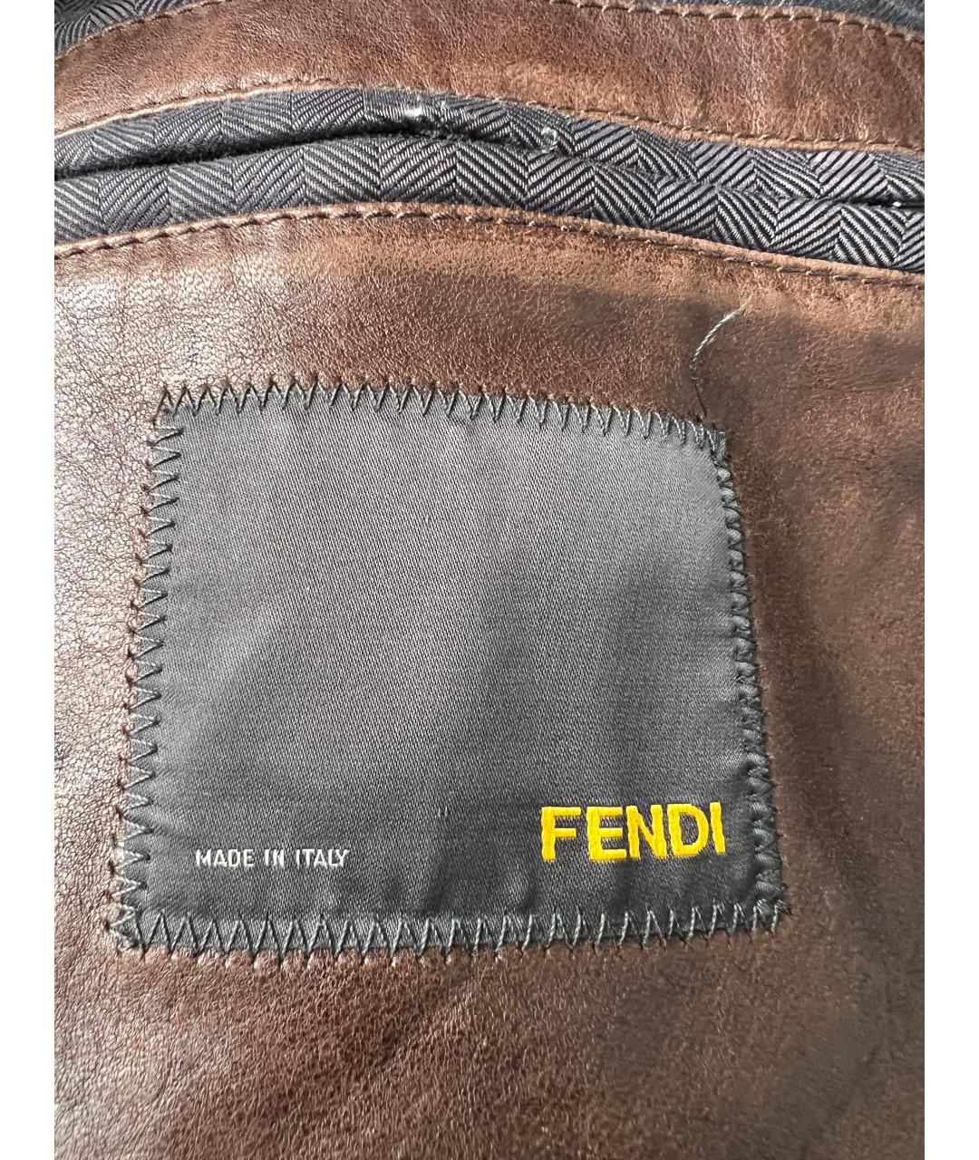 FENDI Коричневая кожаная куртка, фото 5
