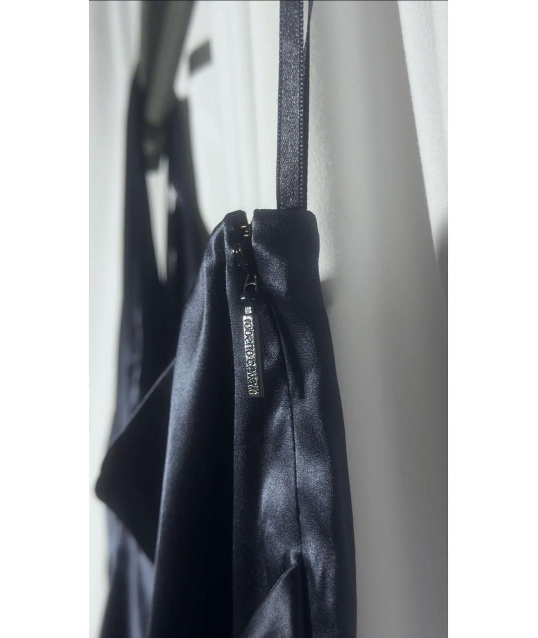 ROBERTO CAVALLI Темно-синее шелковое вечернее платье, фото 4