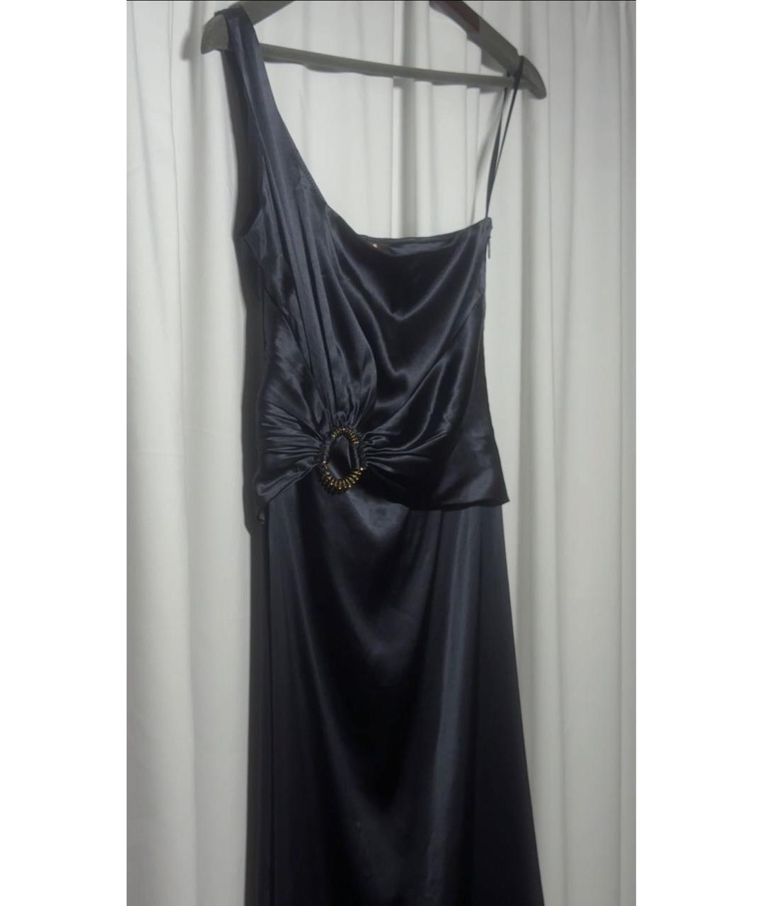 ROBERTO CAVALLI Темно-синее шелковое вечернее платье, фото 7