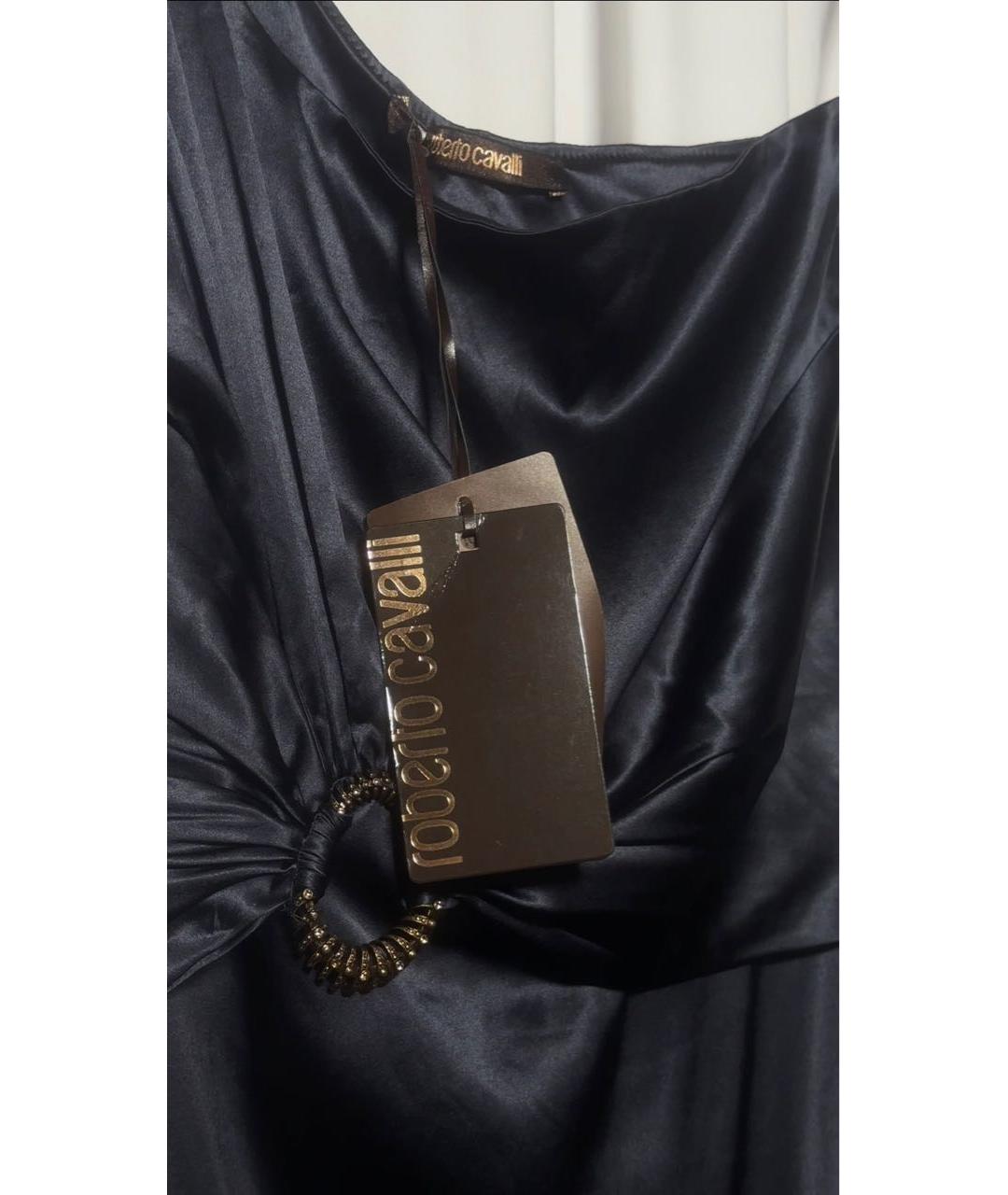 ROBERTO CAVALLI Темно-синее шелковое вечернее платье, фото 3