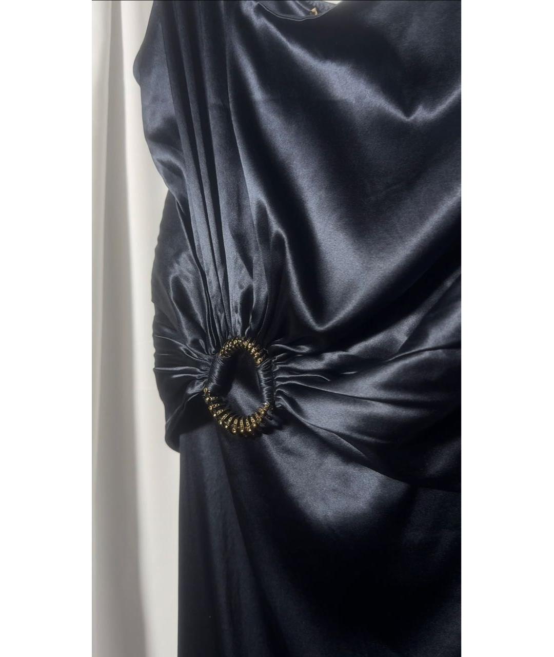 ROBERTO CAVALLI Темно-синее шелковое вечернее платье, фото 5