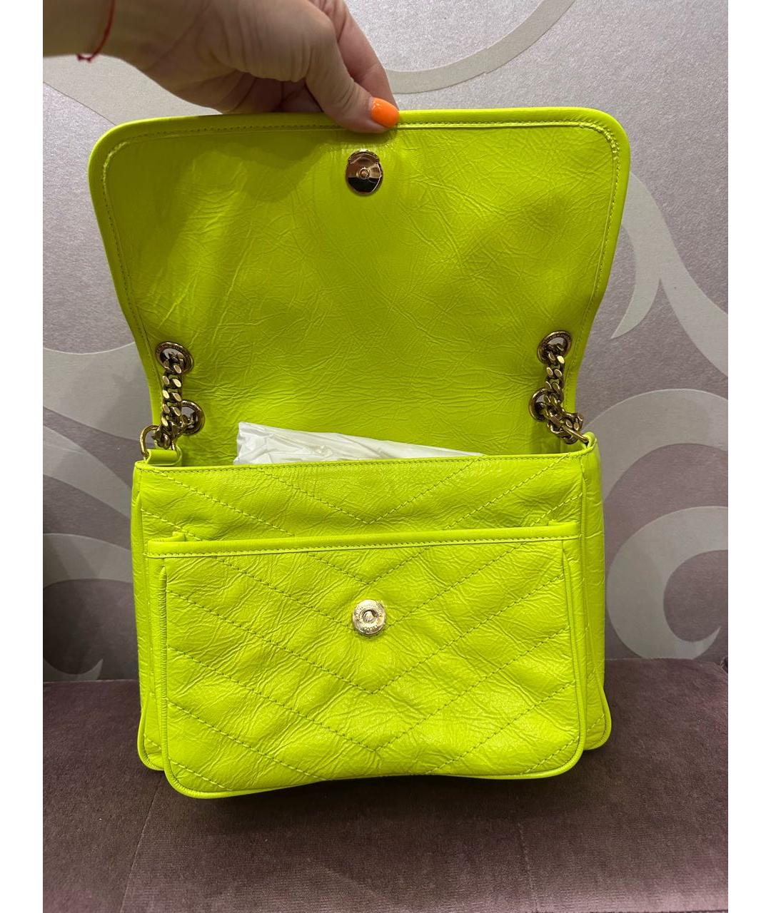 SAINT LAURENT Салатовая кожаная сумка через плечо, фото 4