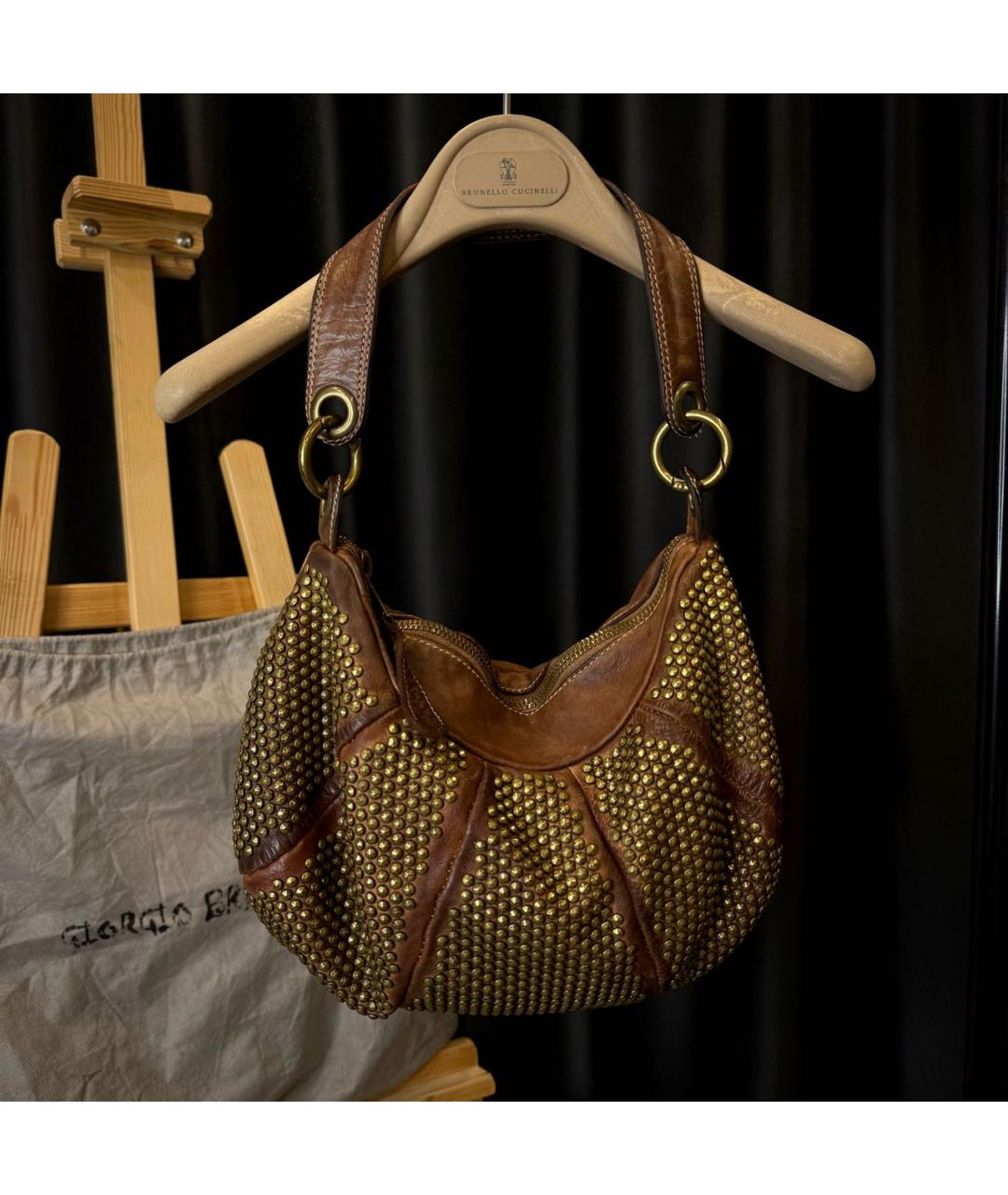 GIORGIO BRATO Коричневая кожаная сумка с короткими ручками, фото 9