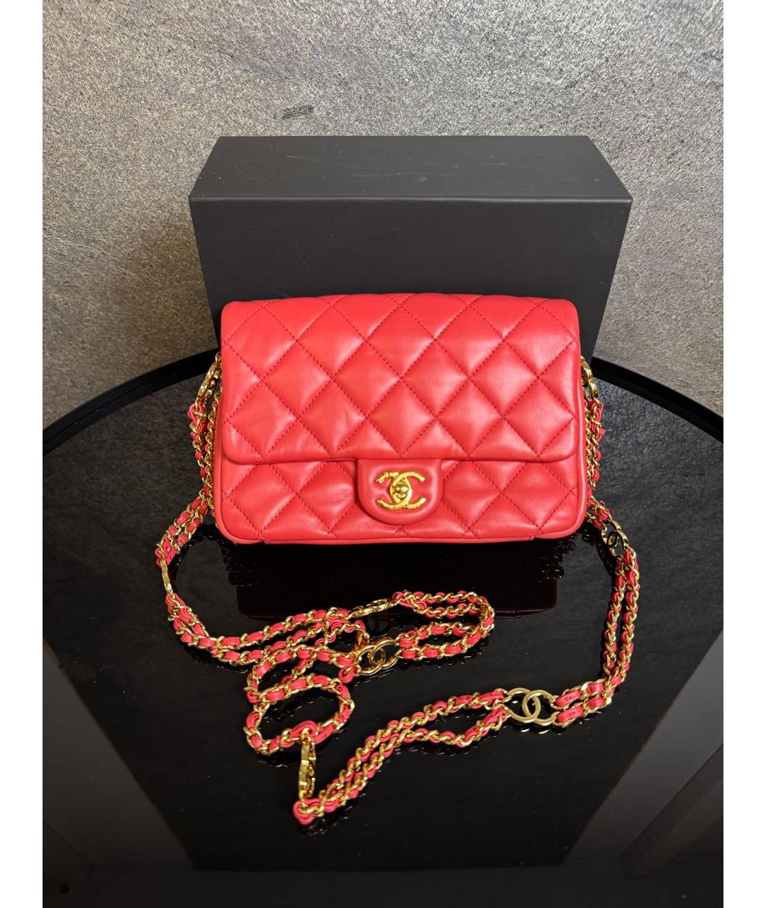 CHANEL Коралловая кожаная сумка через плечо, фото 9