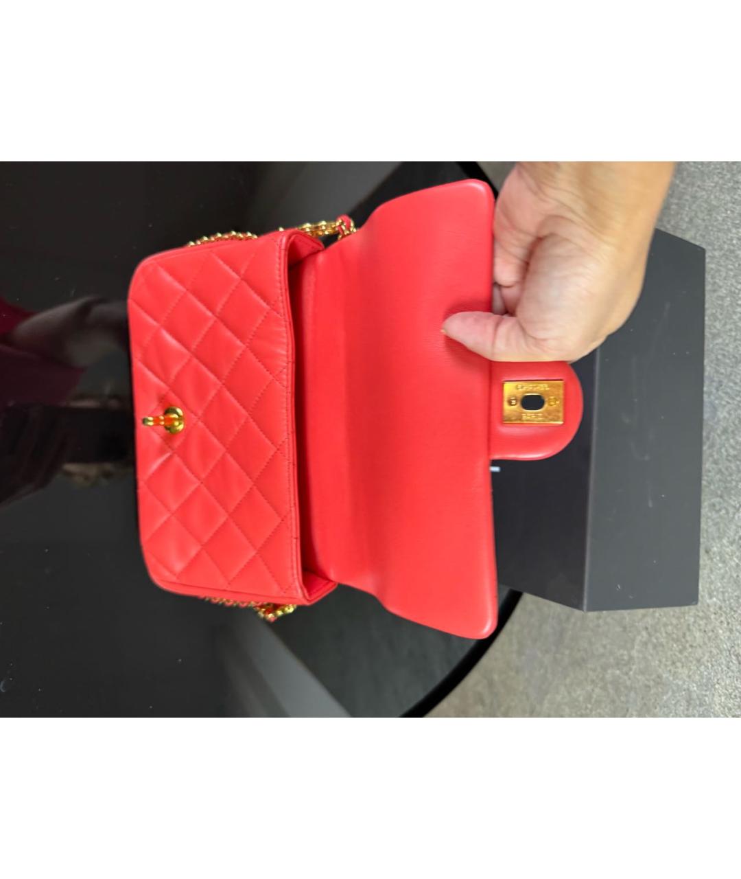 CHANEL Коралловая кожаная сумка через плечо, фото 6