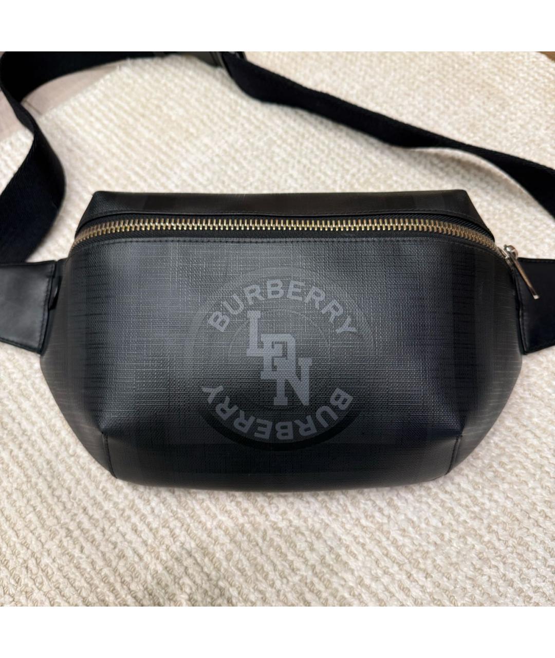 BURBERRY Антрацитовая синтетическая поясная сумка, фото 2