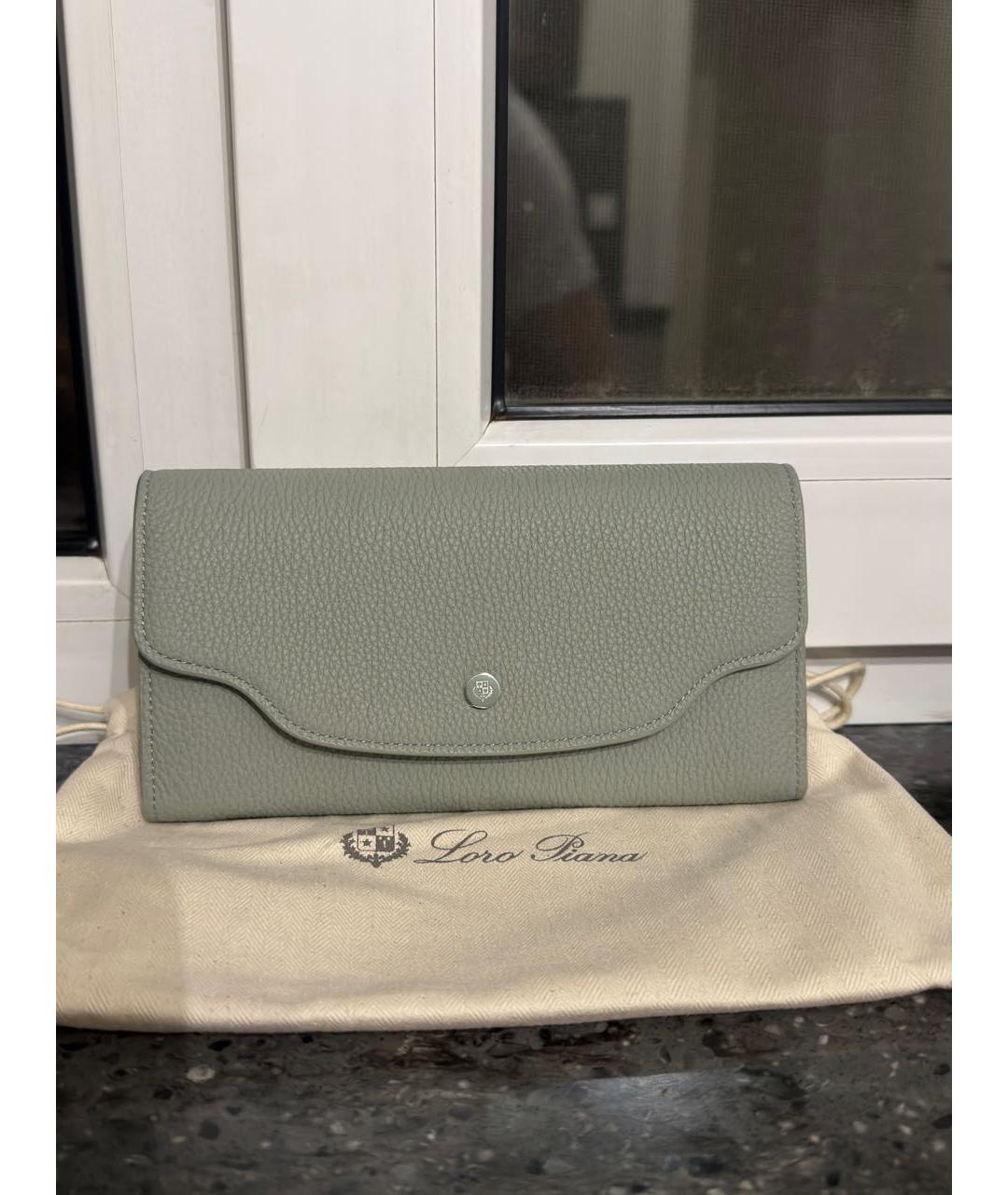 LORO PIANA Серый кожаный кошелек, фото 9