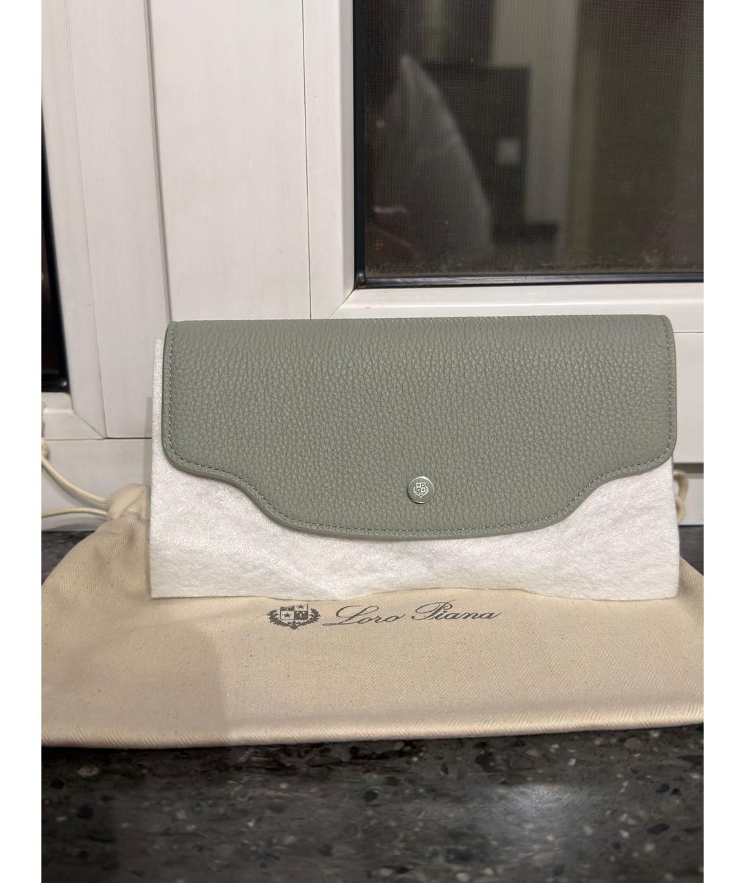 LORO PIANA Серый кожаный кошелек, фото 7